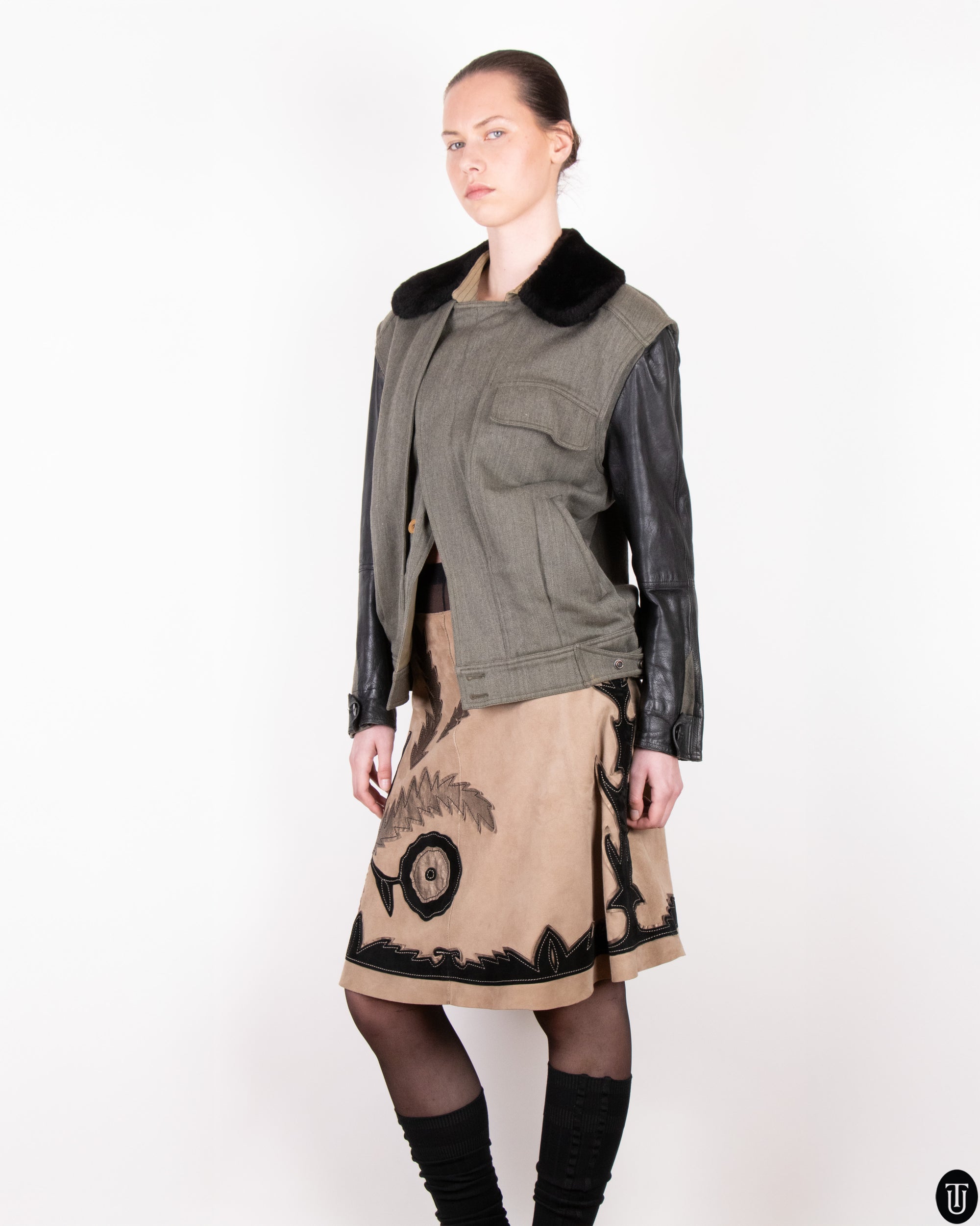 90s Gianfranco Ferre Twill and Leather Moto Jacket M