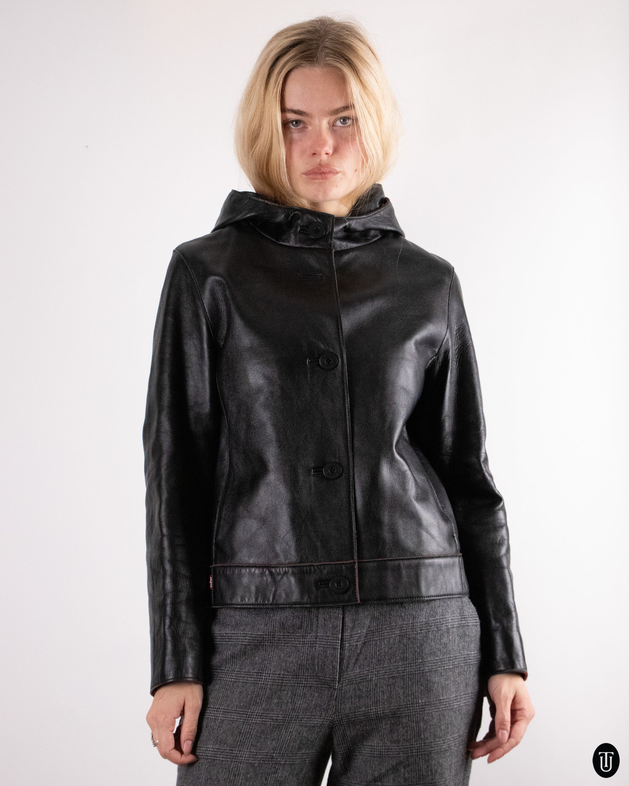 00's Levi's Hooded Leather Jacket M