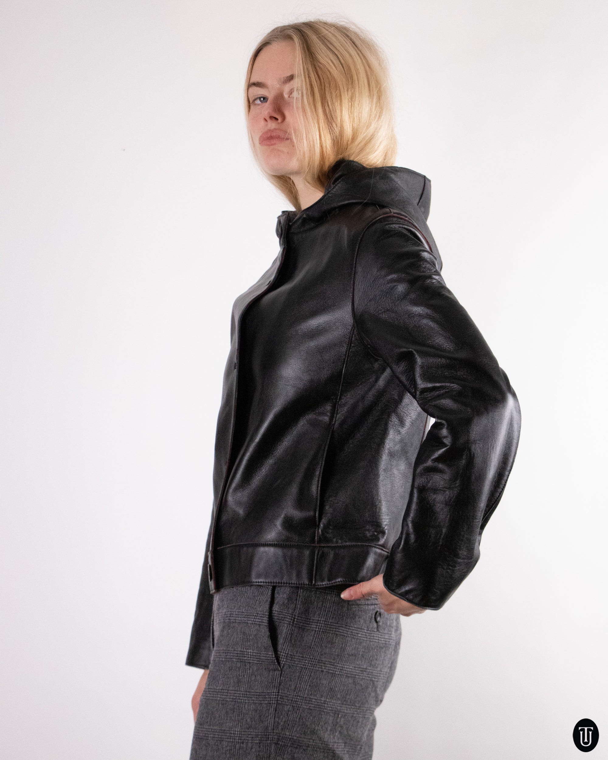 00's Levi's Hooded Leather Jacket M