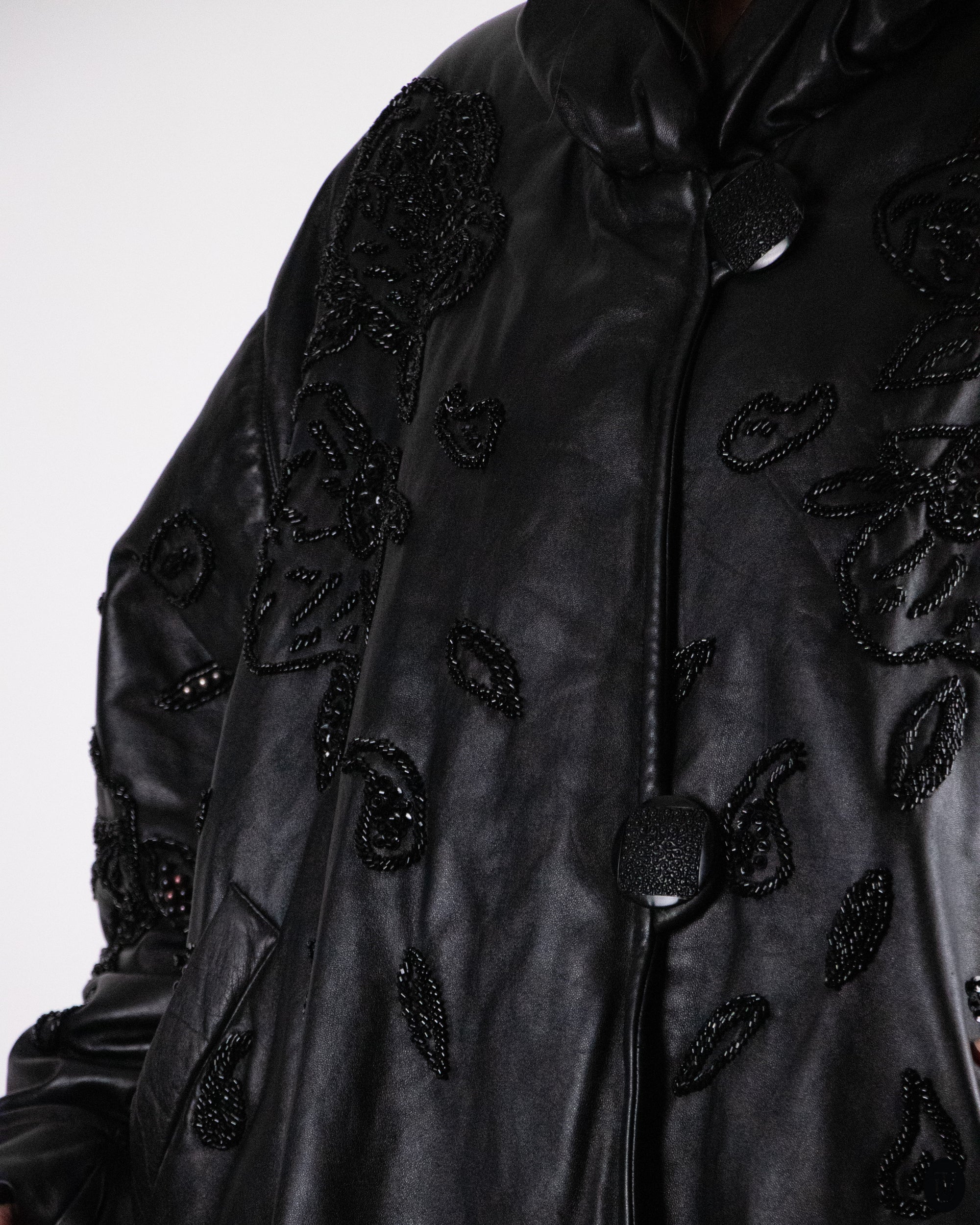 80's Padded and Embellished Leather Jacket M