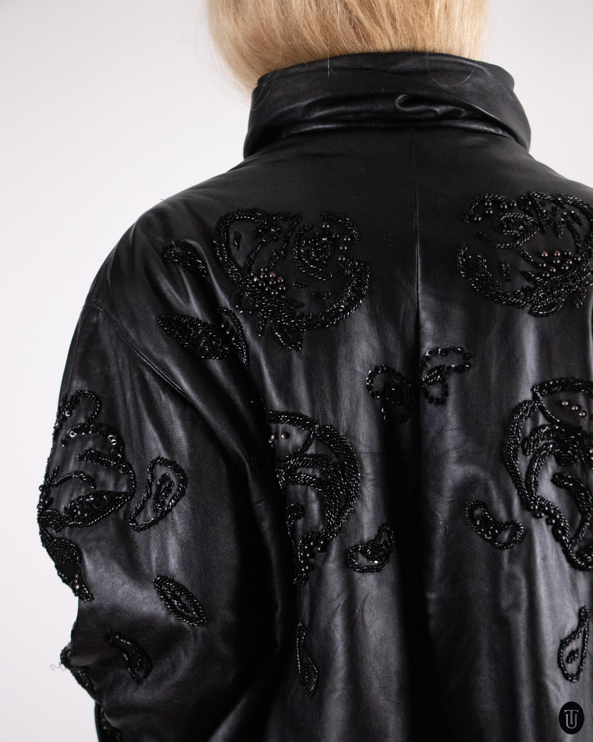 80's Padded and Embellished Leather Jacket M