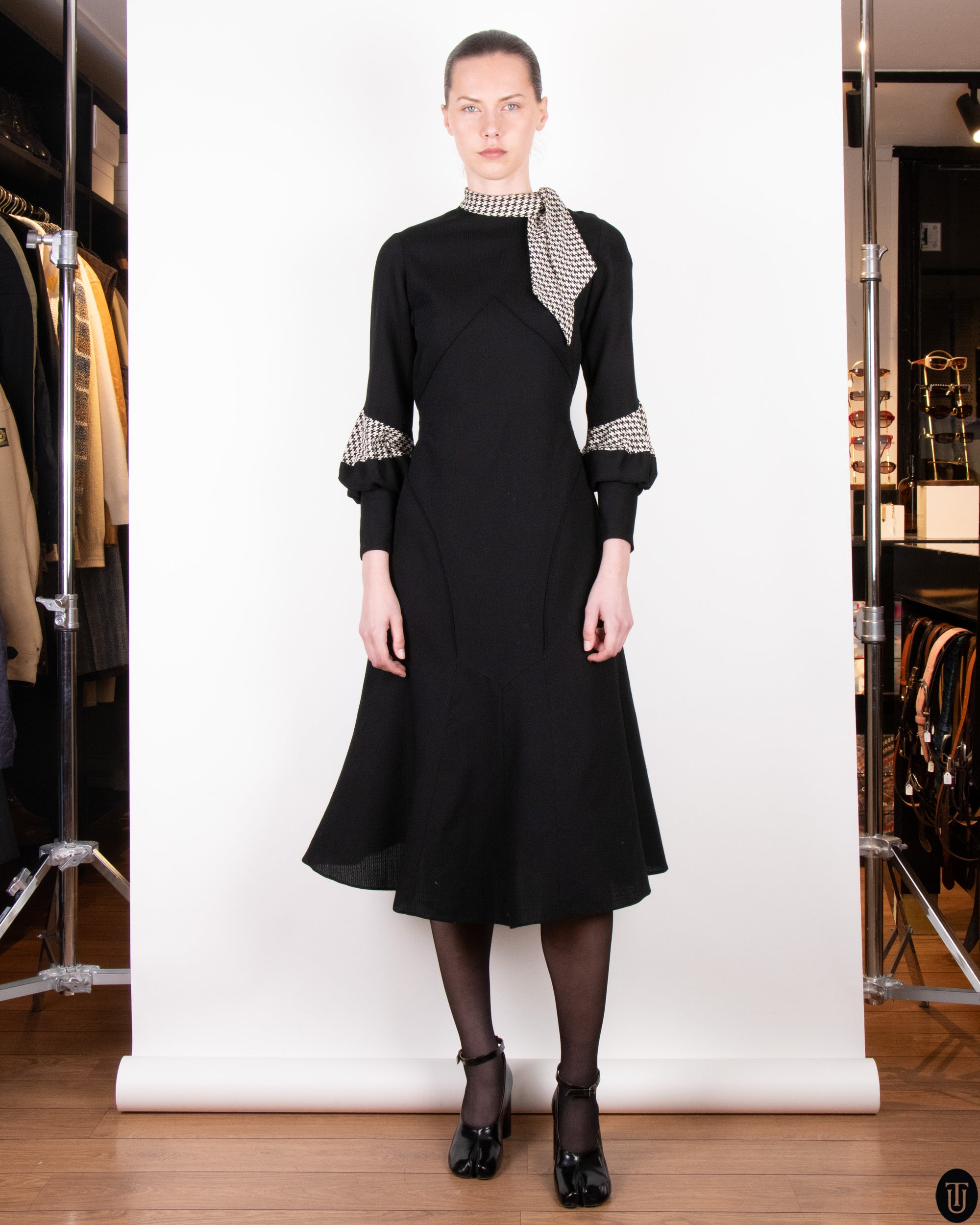 1930's Fitted A-Line Wool Crepe Dress XS