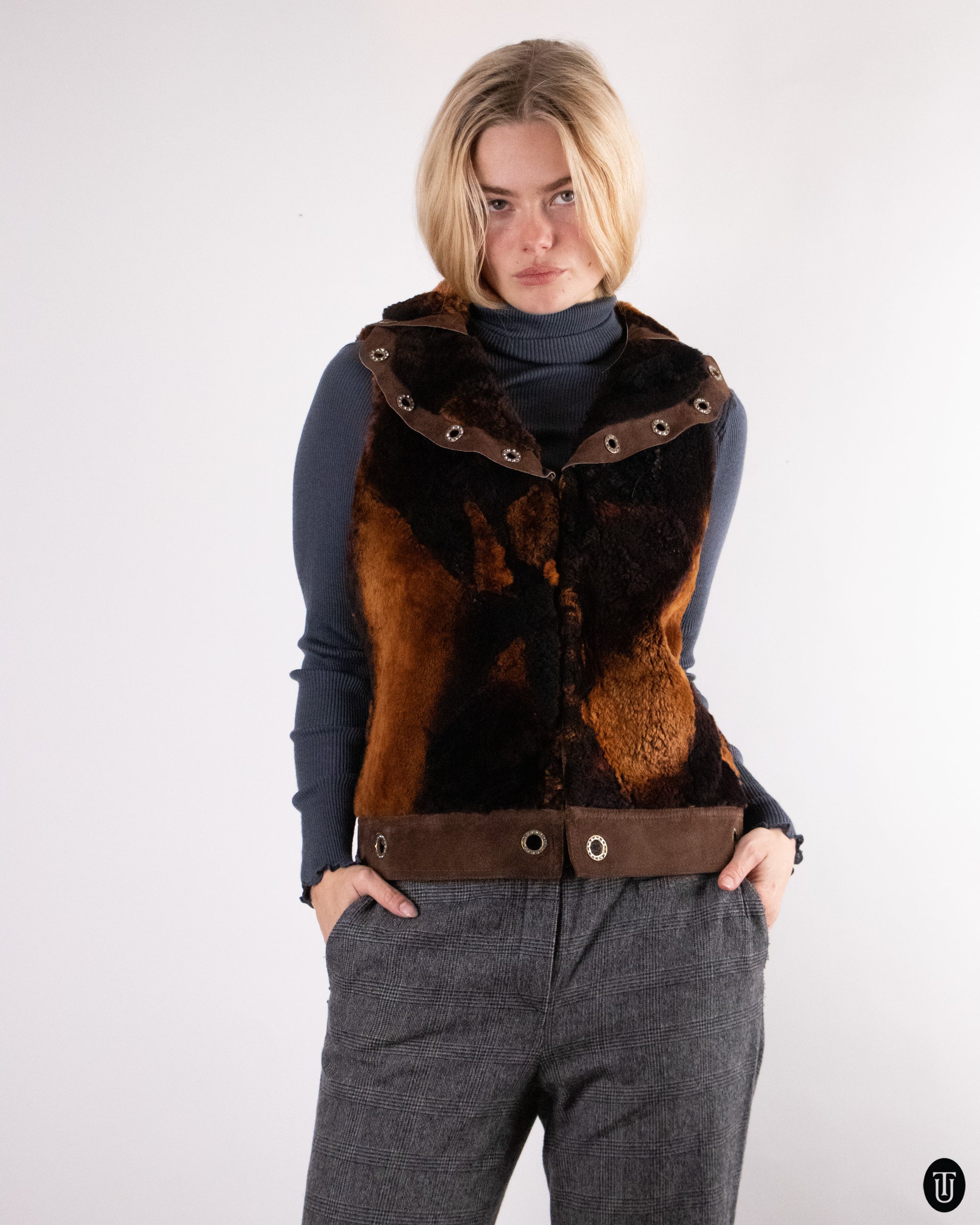 90's Shearling Studded Fur Vest S