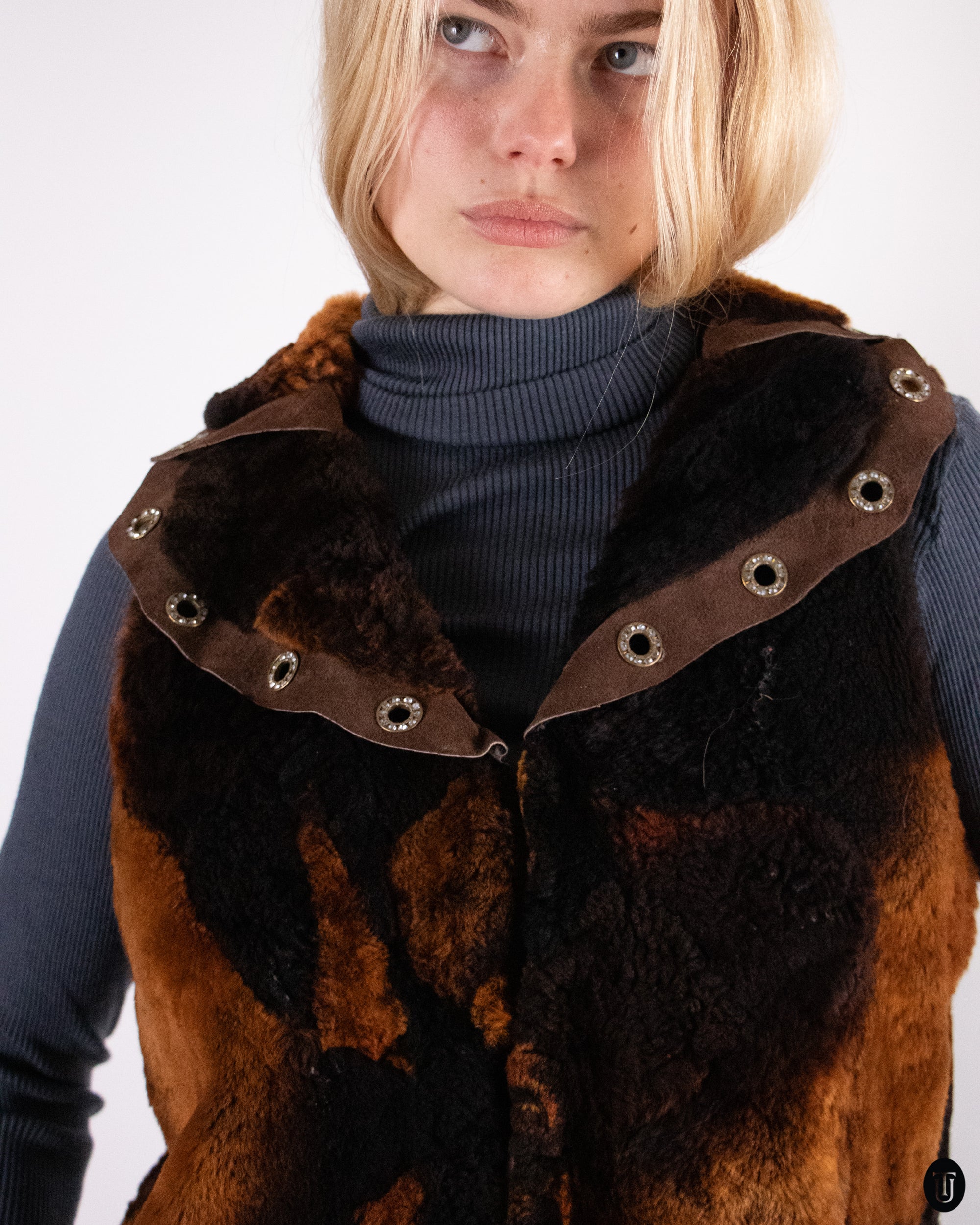 90's Shearling Studded Fur Vest S