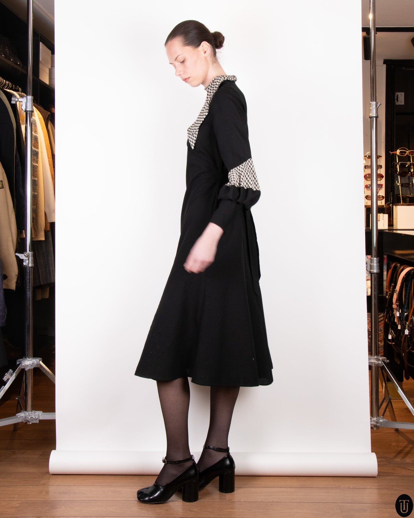 30's Fitted A-Line Wool Crepe Dress XS