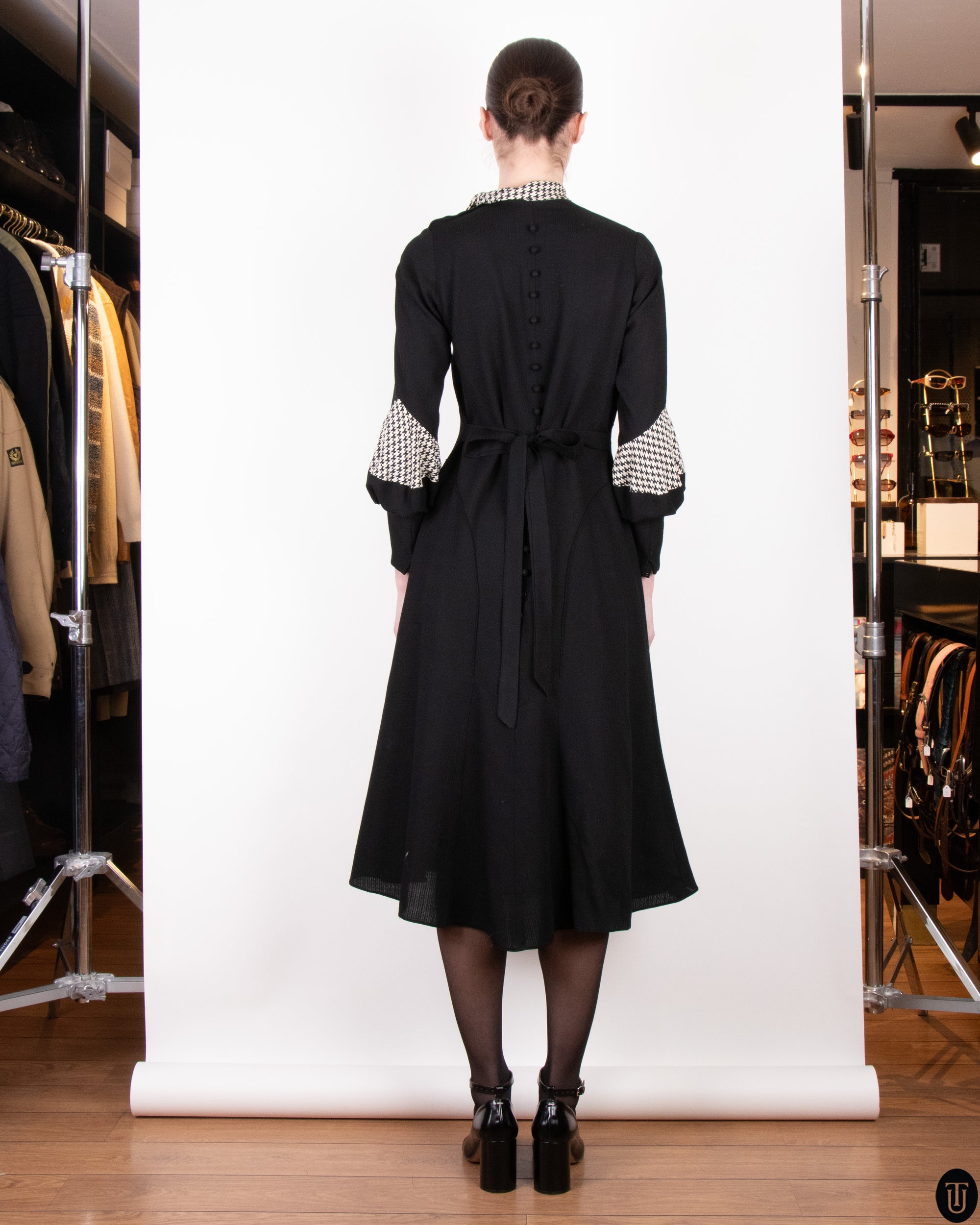 1930's Fitted A-Line Wool Crepe Dress XS