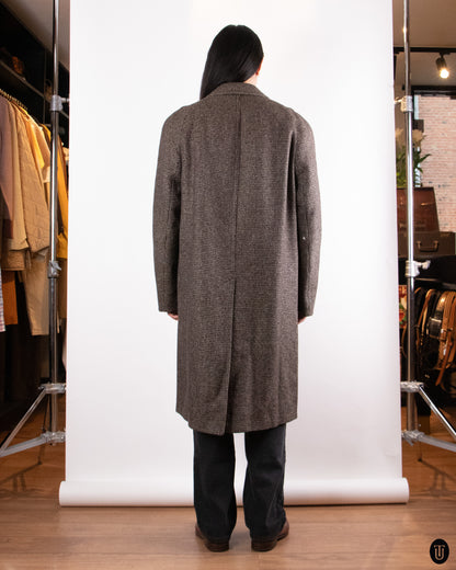 80's Textured Brown Mélange Wool Overcoat L