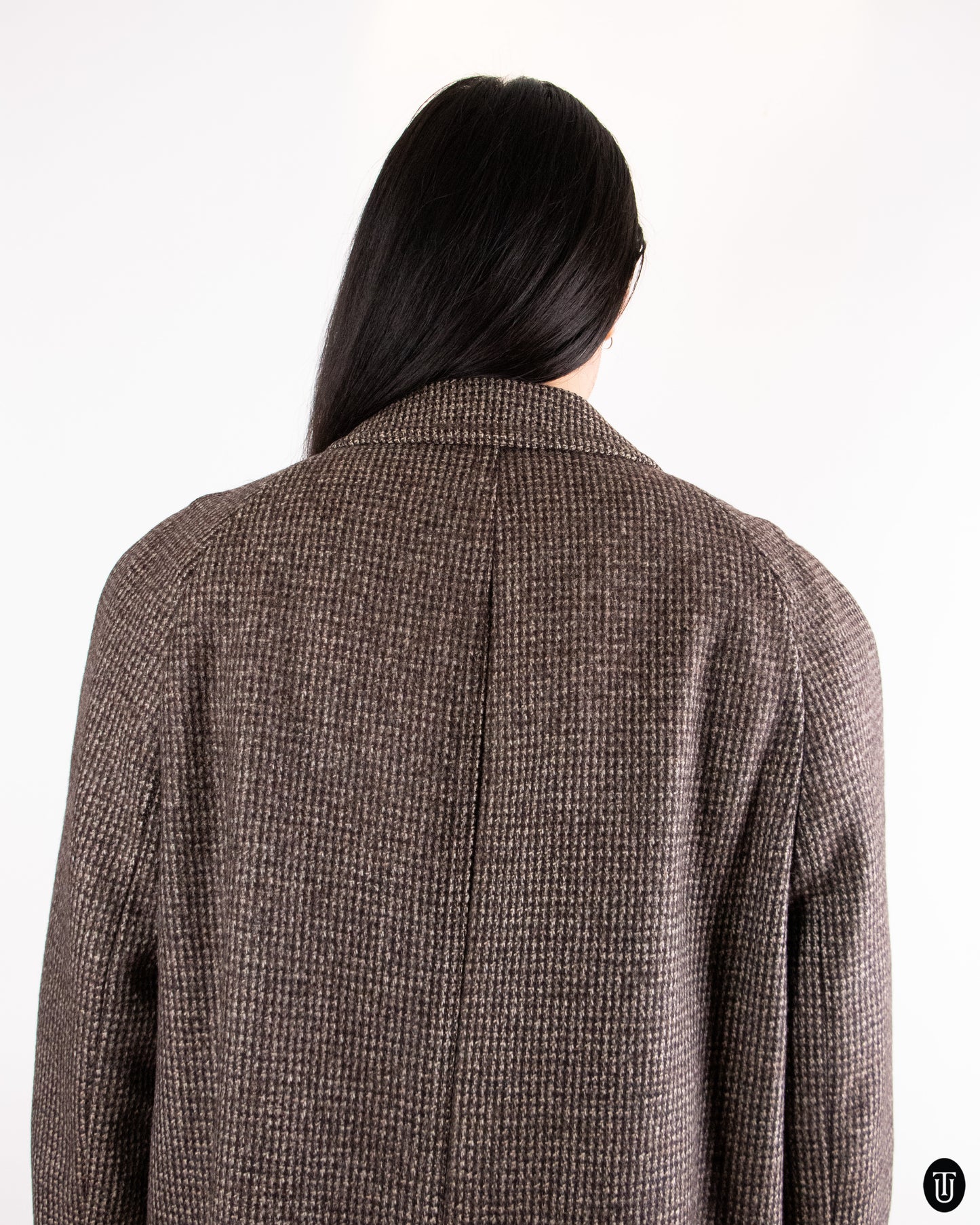 80's Textured Brown Mélange Wool Overcoat L