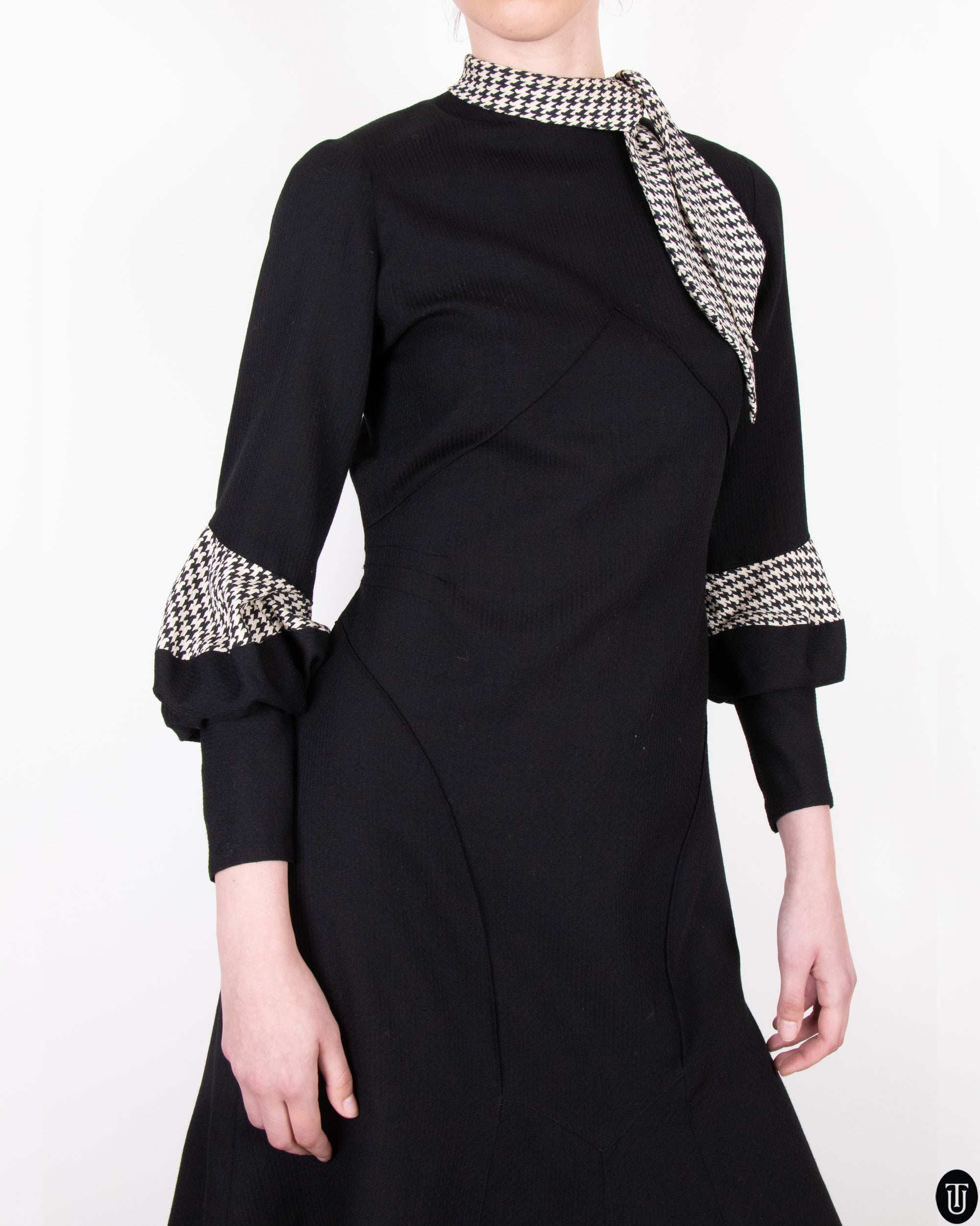 1930's Fitted A-Line Wool Crepe Dress XS