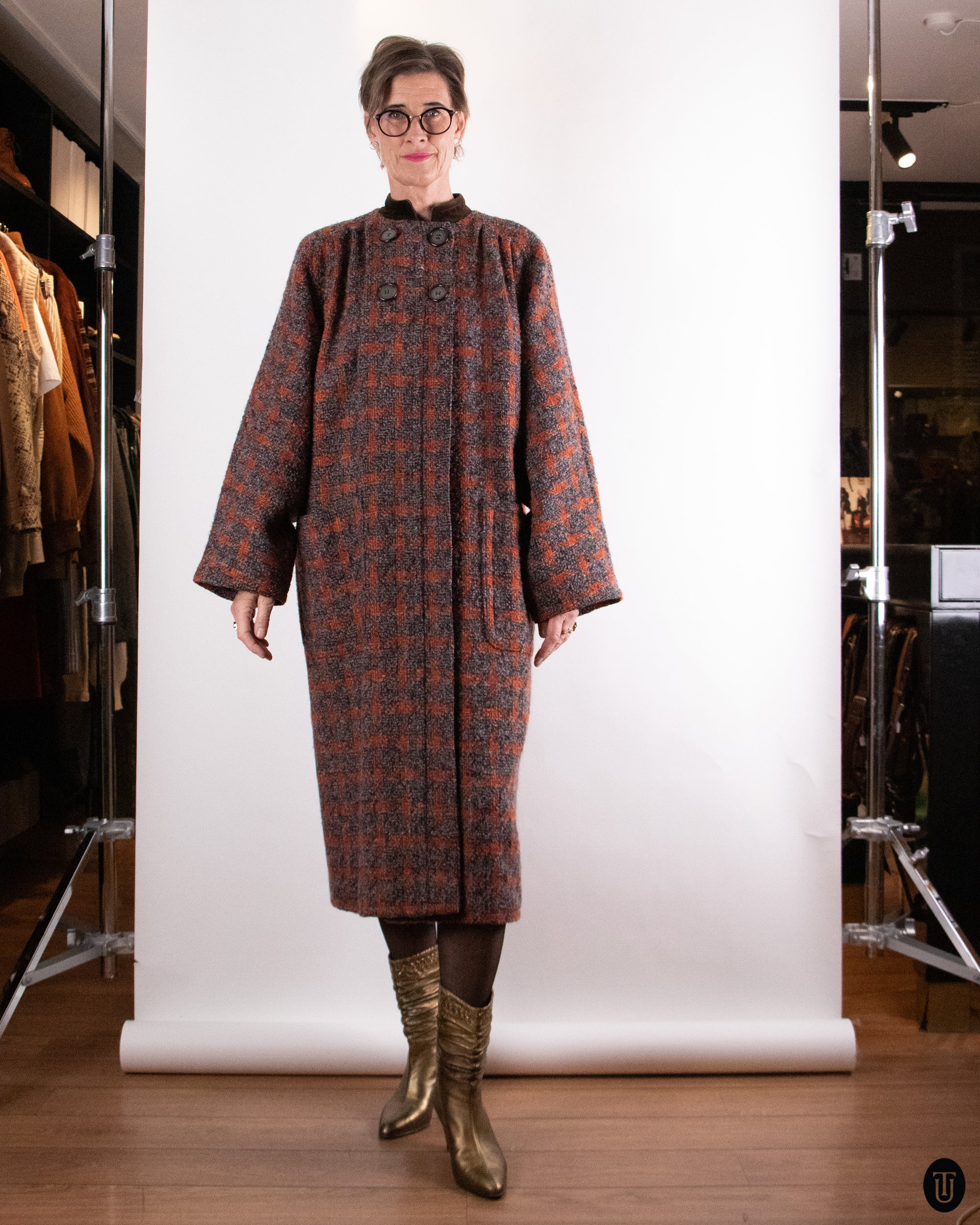 80's Valentino Checked Wool and Mohair Coat M