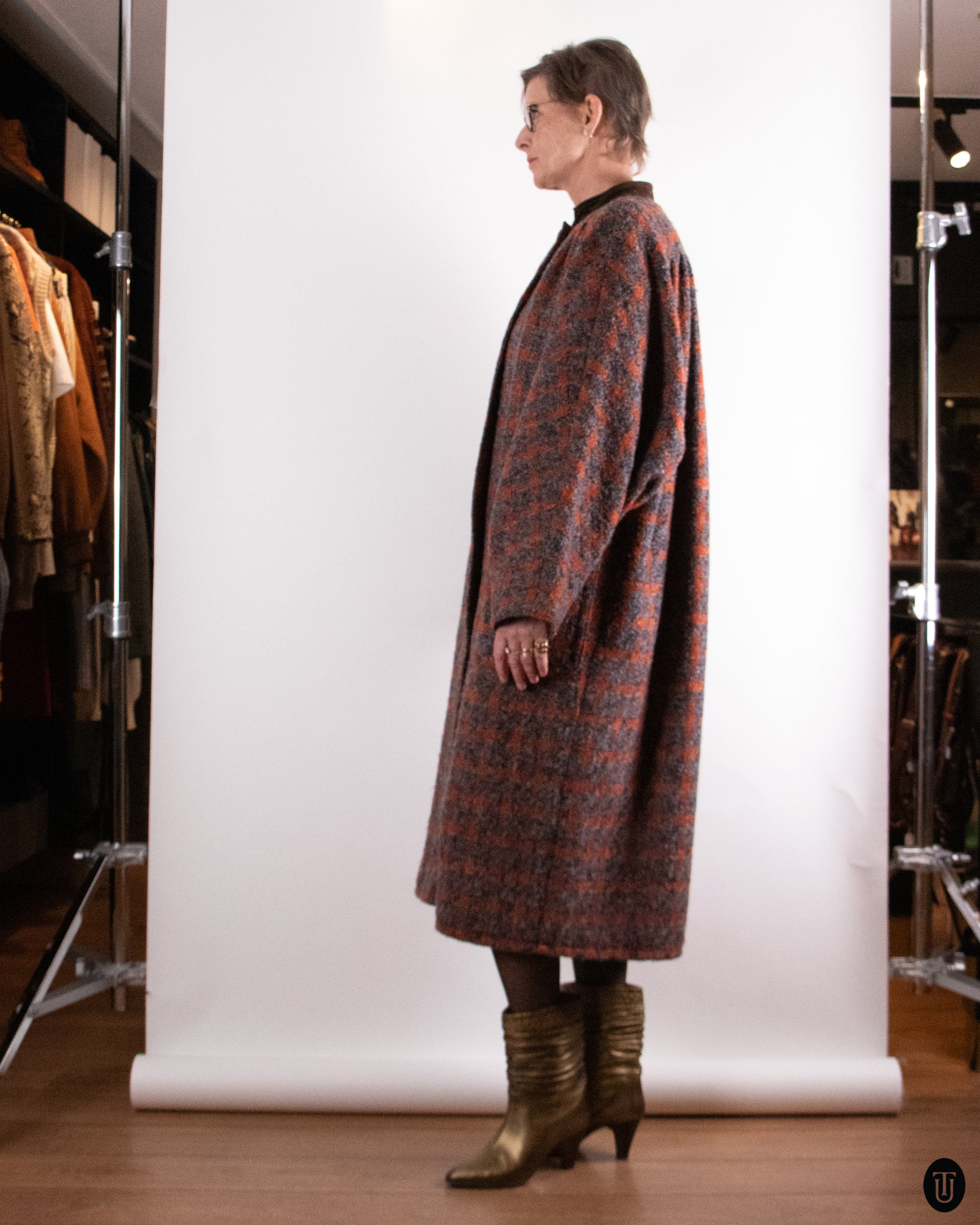 80's Valentino Checked Wool and Mohair Coat M