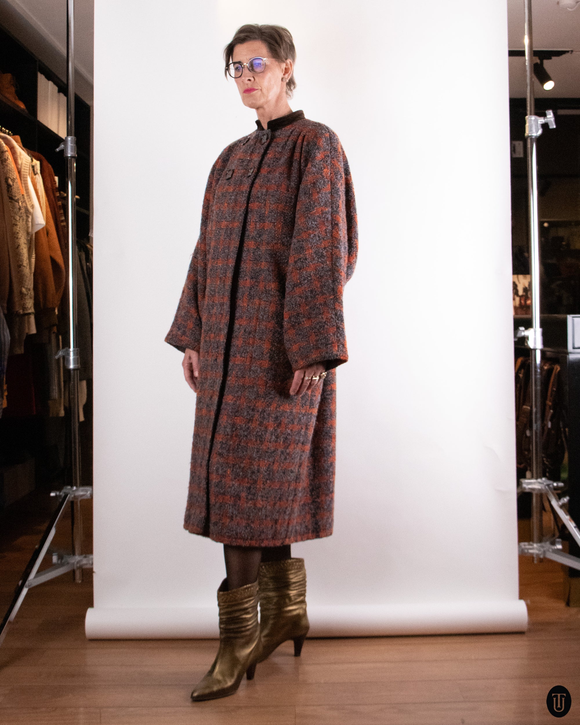 80's Valentino Checked Wool and Mohair Coat M