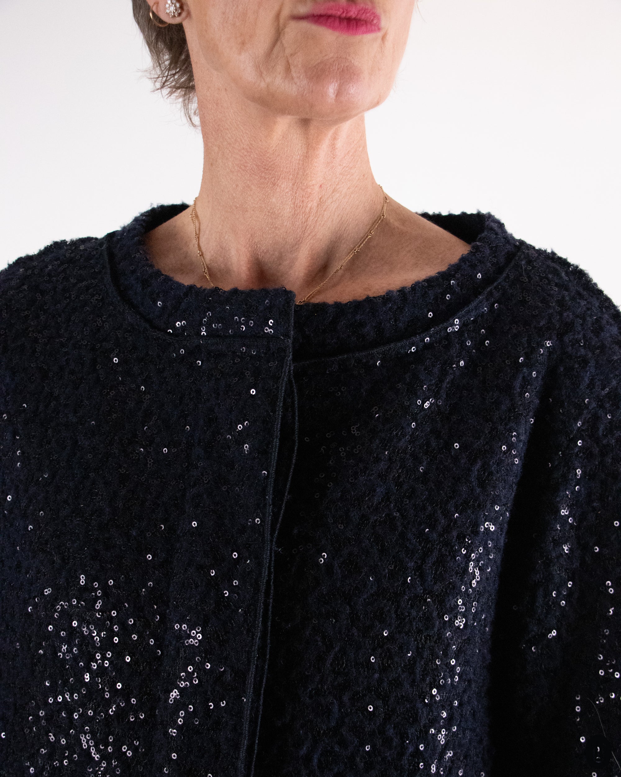 00's Nina Ricci Dark Navy Glitter Coat L