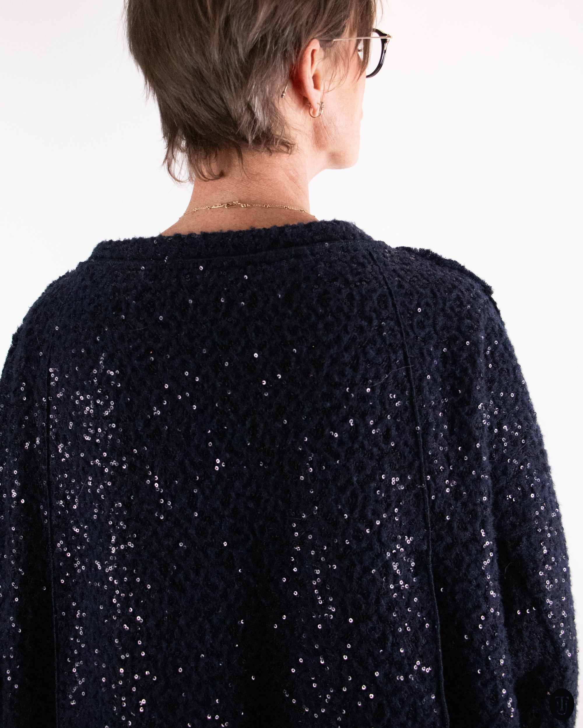 00's Nina Ricci Dark Navy Glitter Coat L