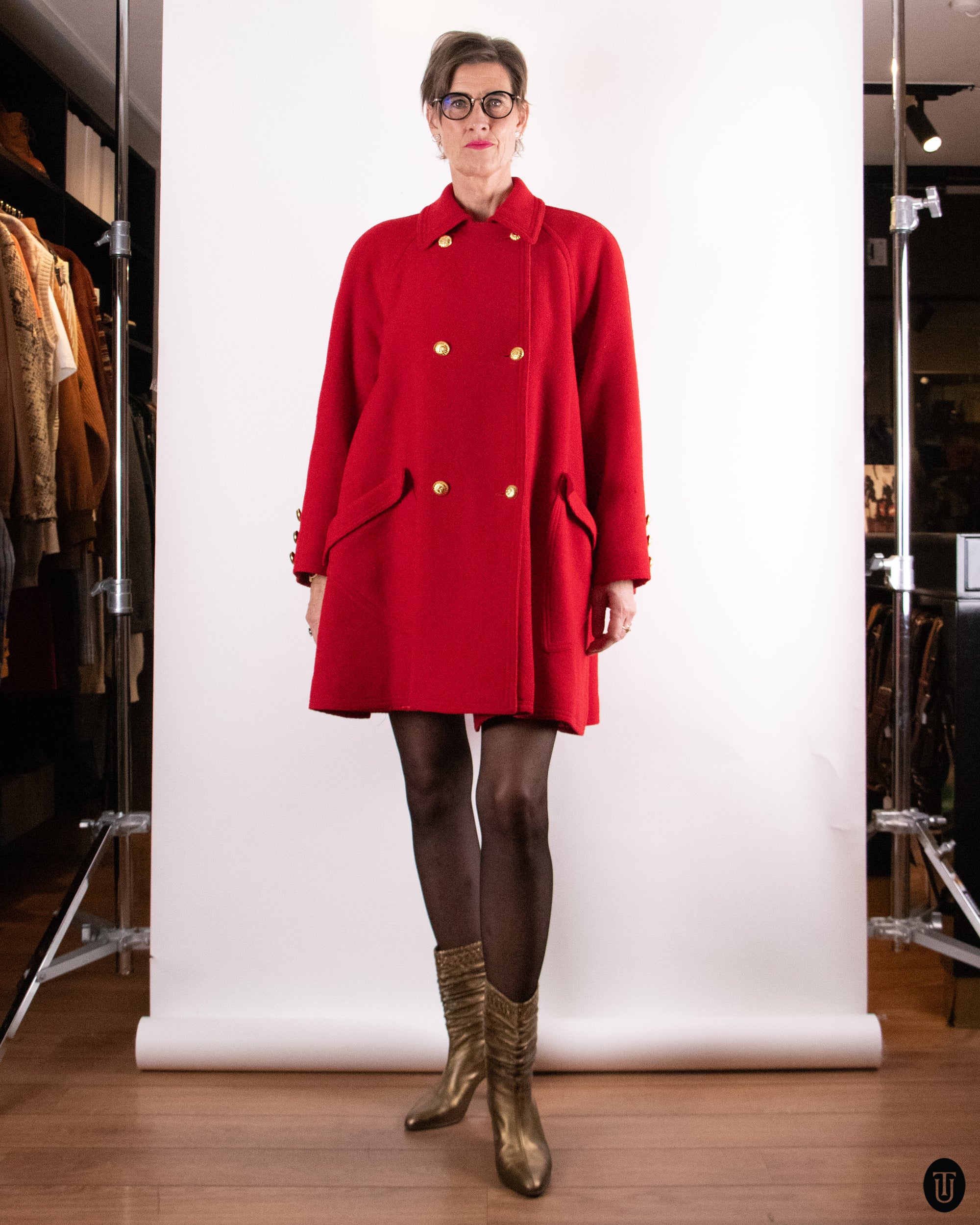 90's Versace Red Wool Coat M