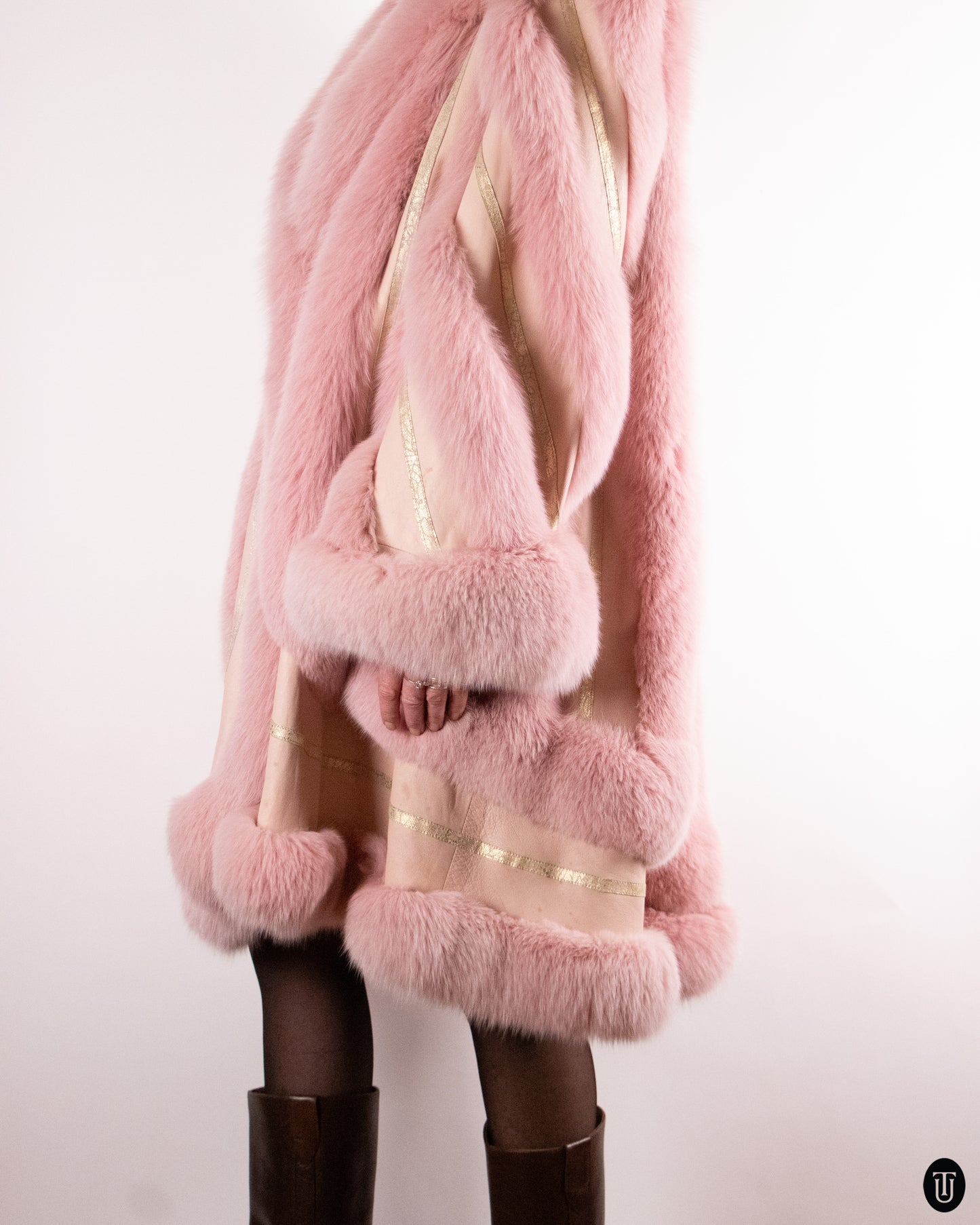 70's Pink Mink Fur & Leather Jacket L