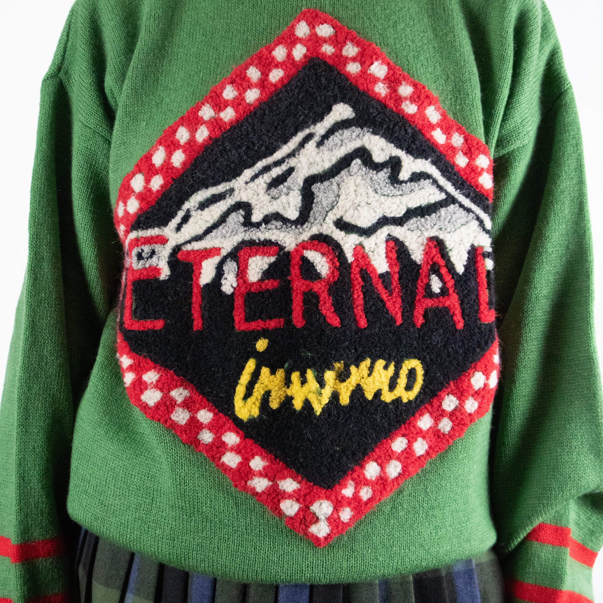 90's Graphic Green Wool Sweater L
