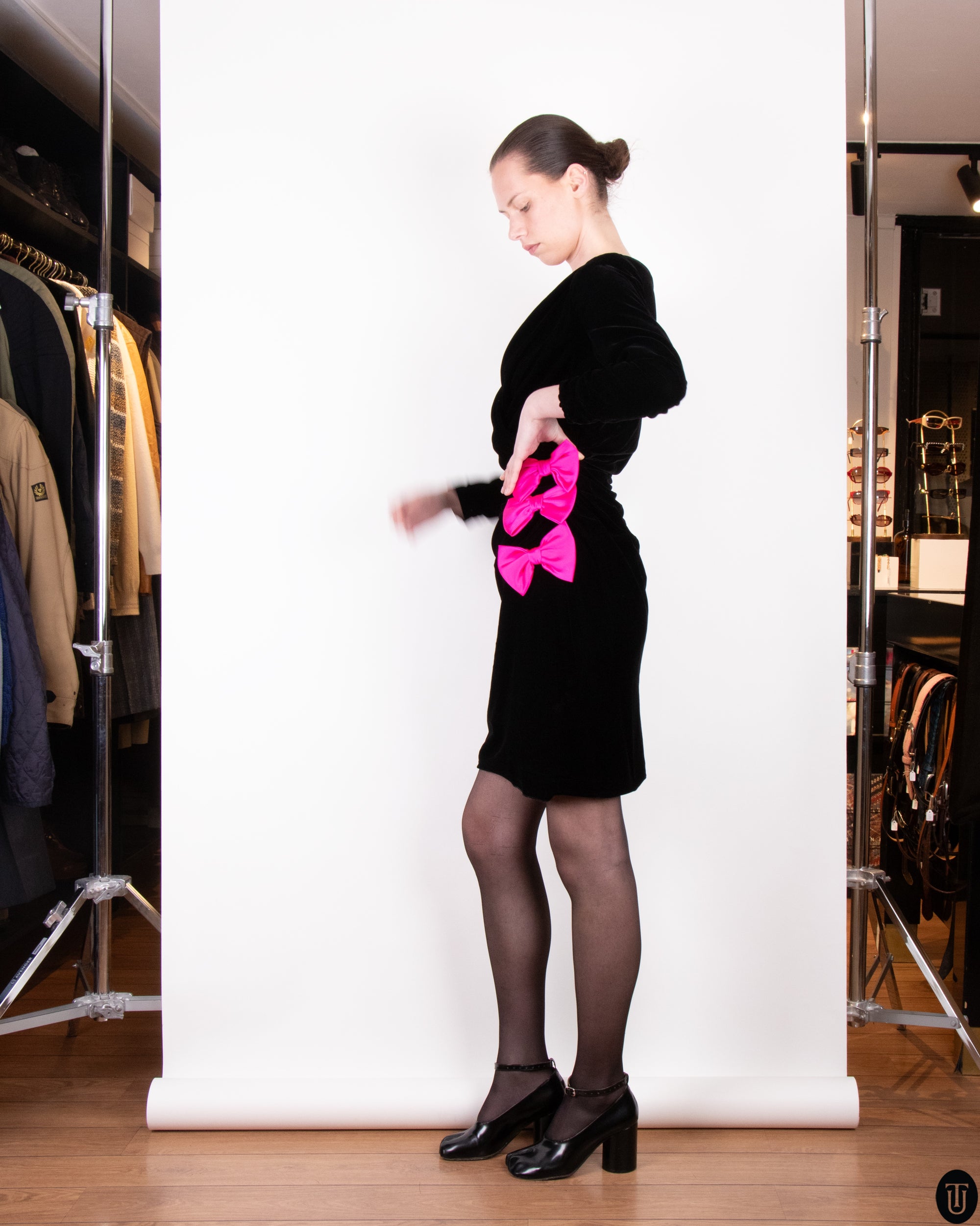 80's Oscar De La Renta Velvet Bow Dress M