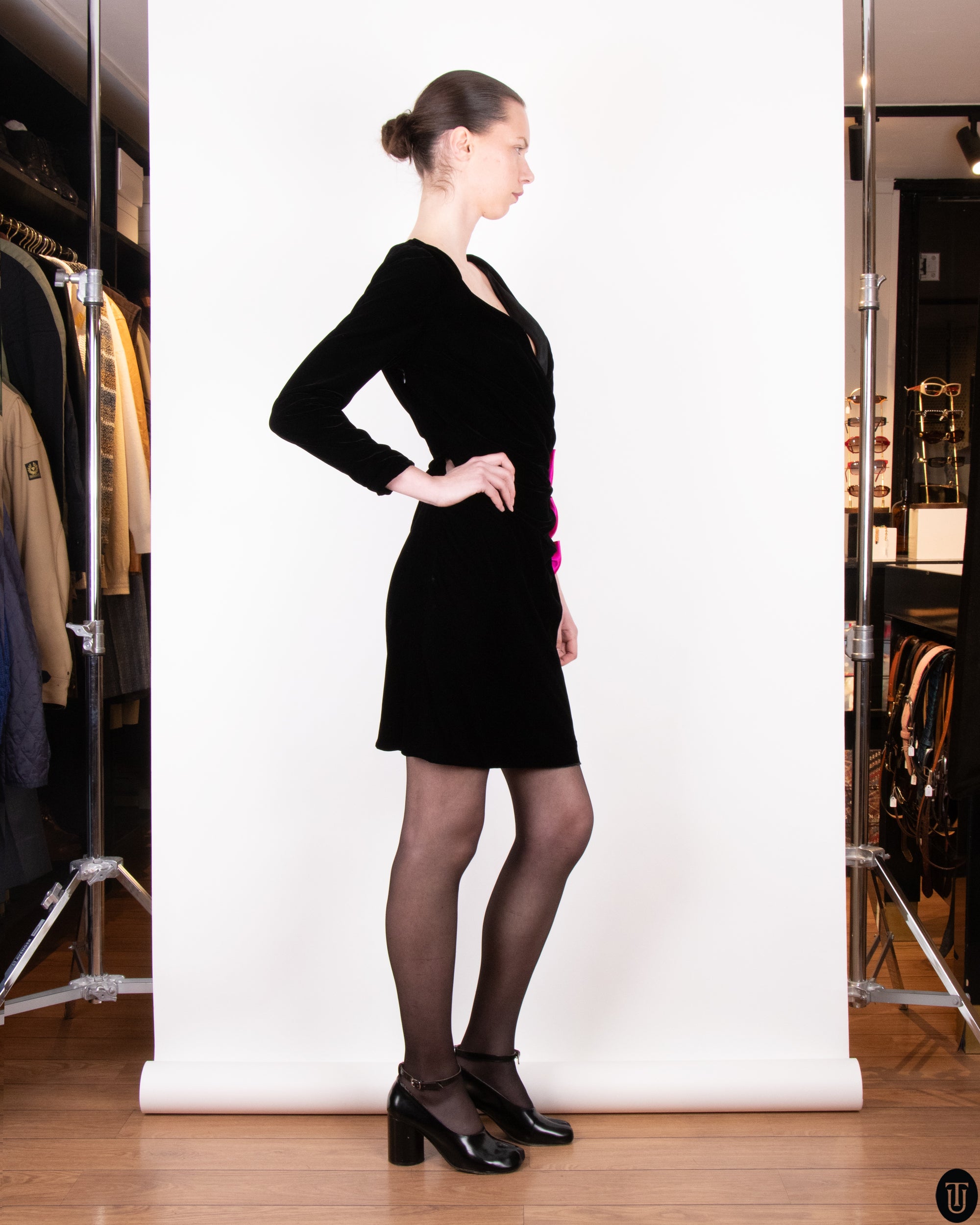 80's Oscar De La Renta Velvet Bow Dress M