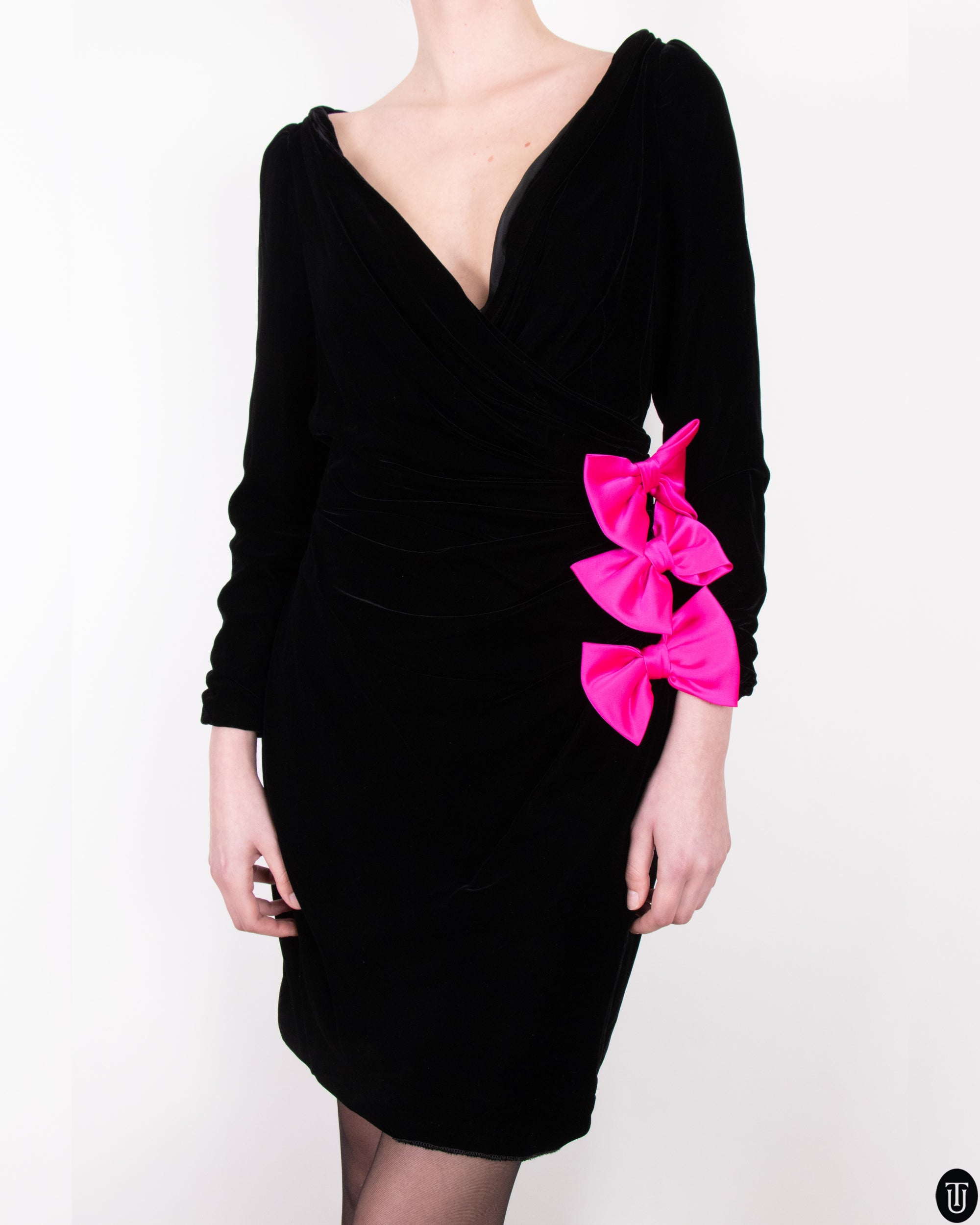 80's Oscar De La Renta Velvet Bow Dress M