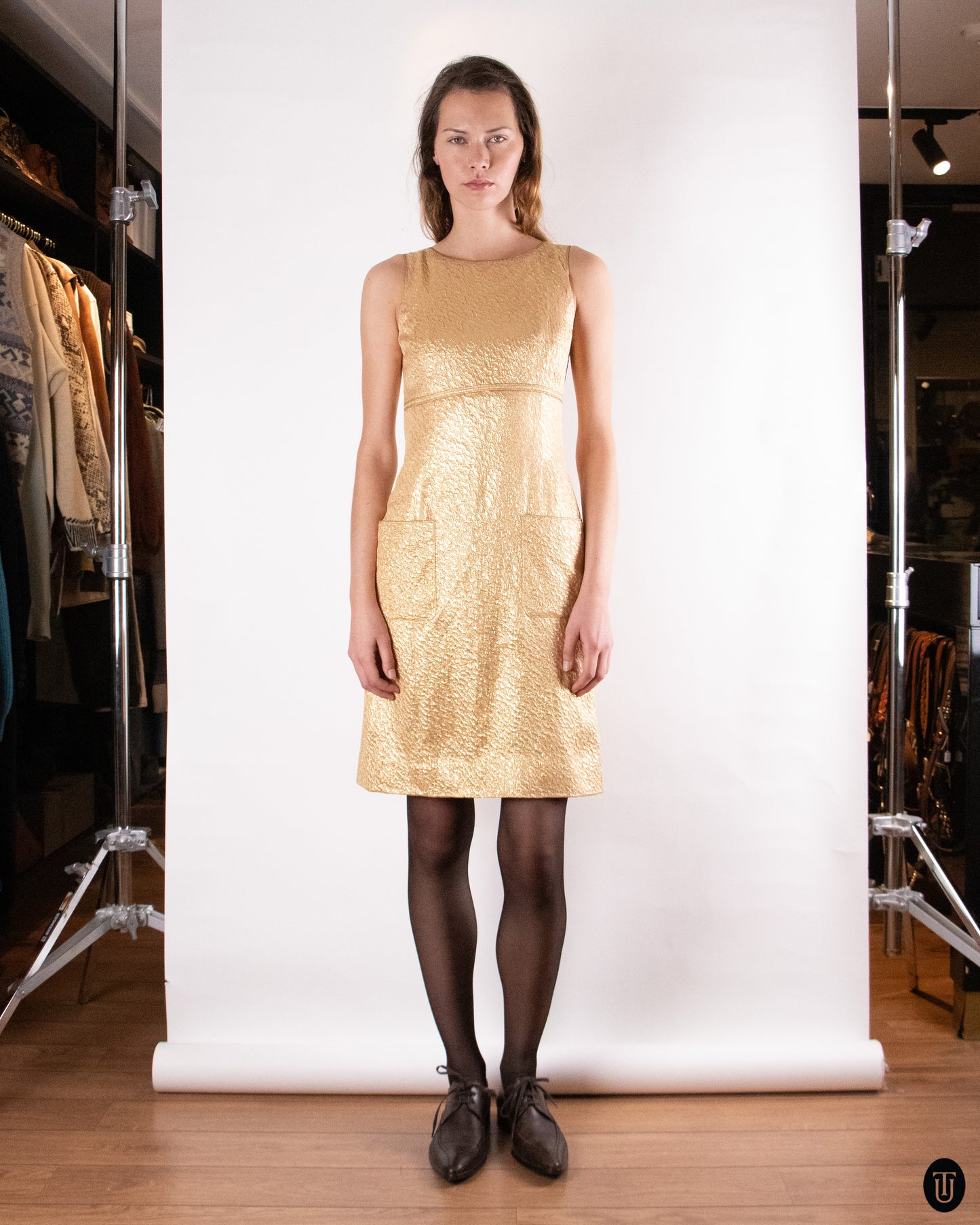 90's Chanel Sleeveless Gold Dress M