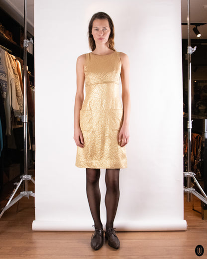 90's Chanel Sleeveless Gold Dress M