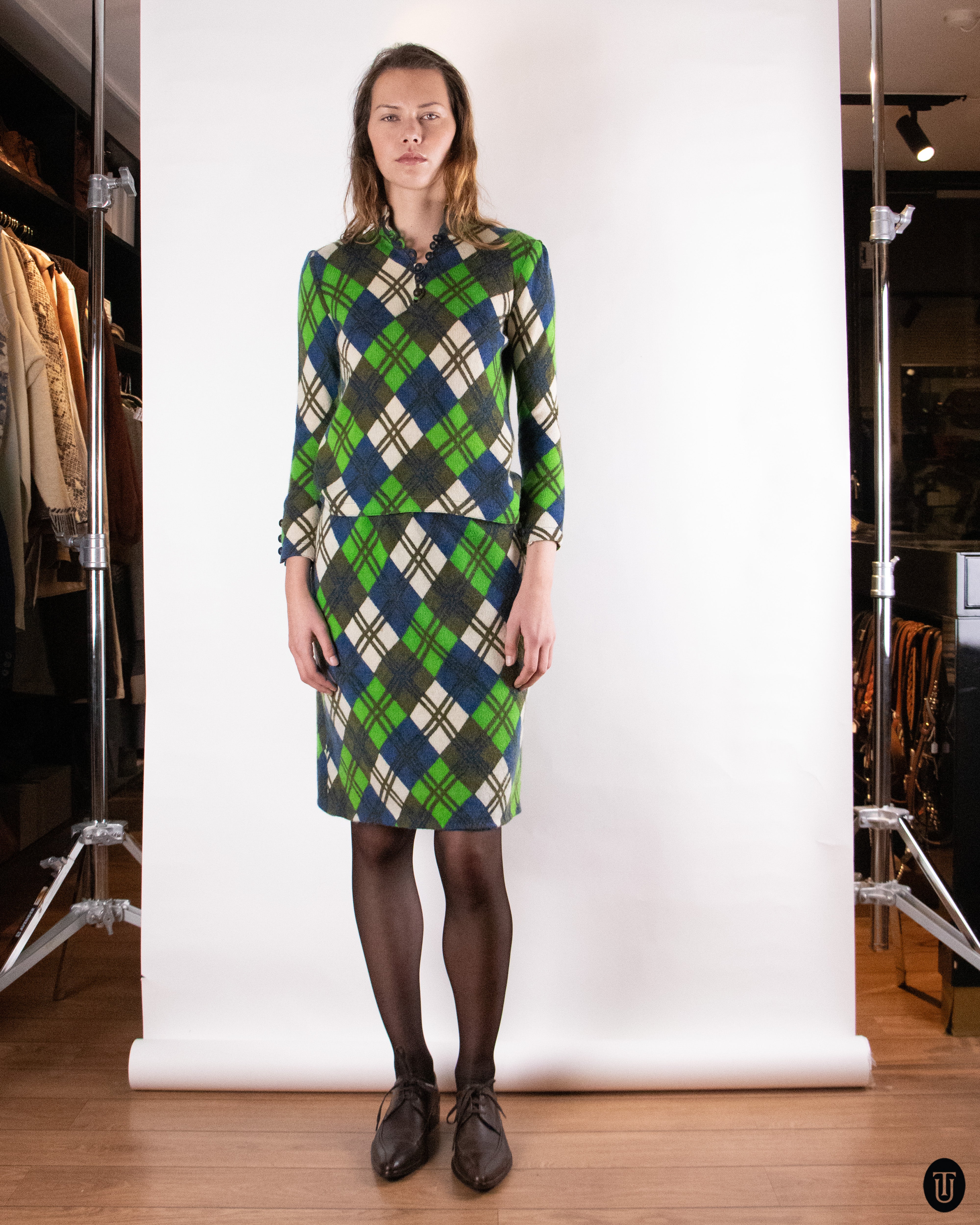 80's Yves Saint Laurent Rive Gauche Wool Tartan Skirt Suit S