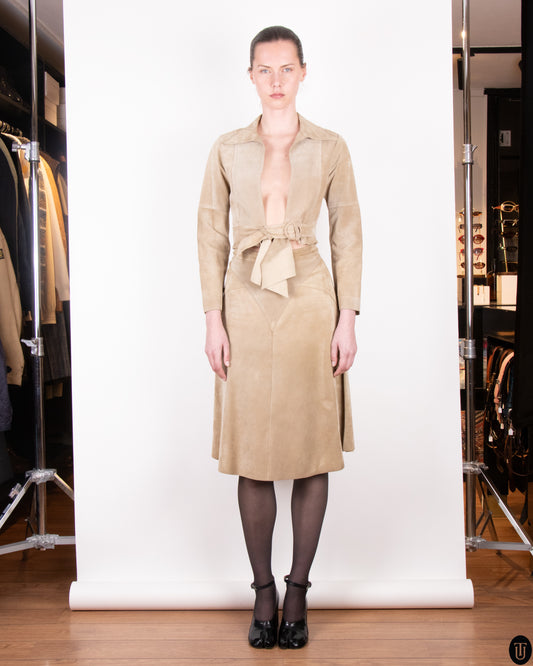 70's Suede Skirt Suit S