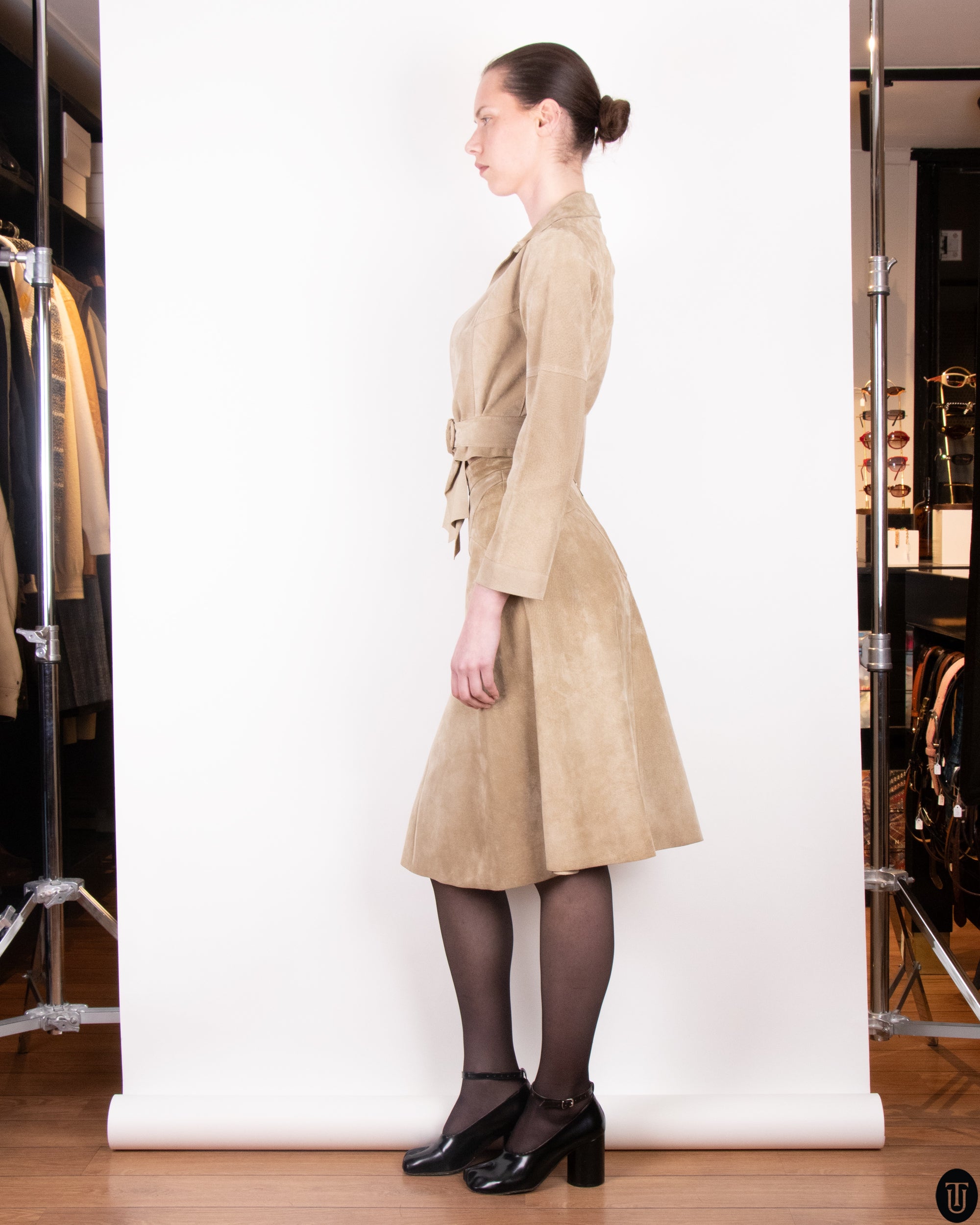 70's Suede Skirt Suit S