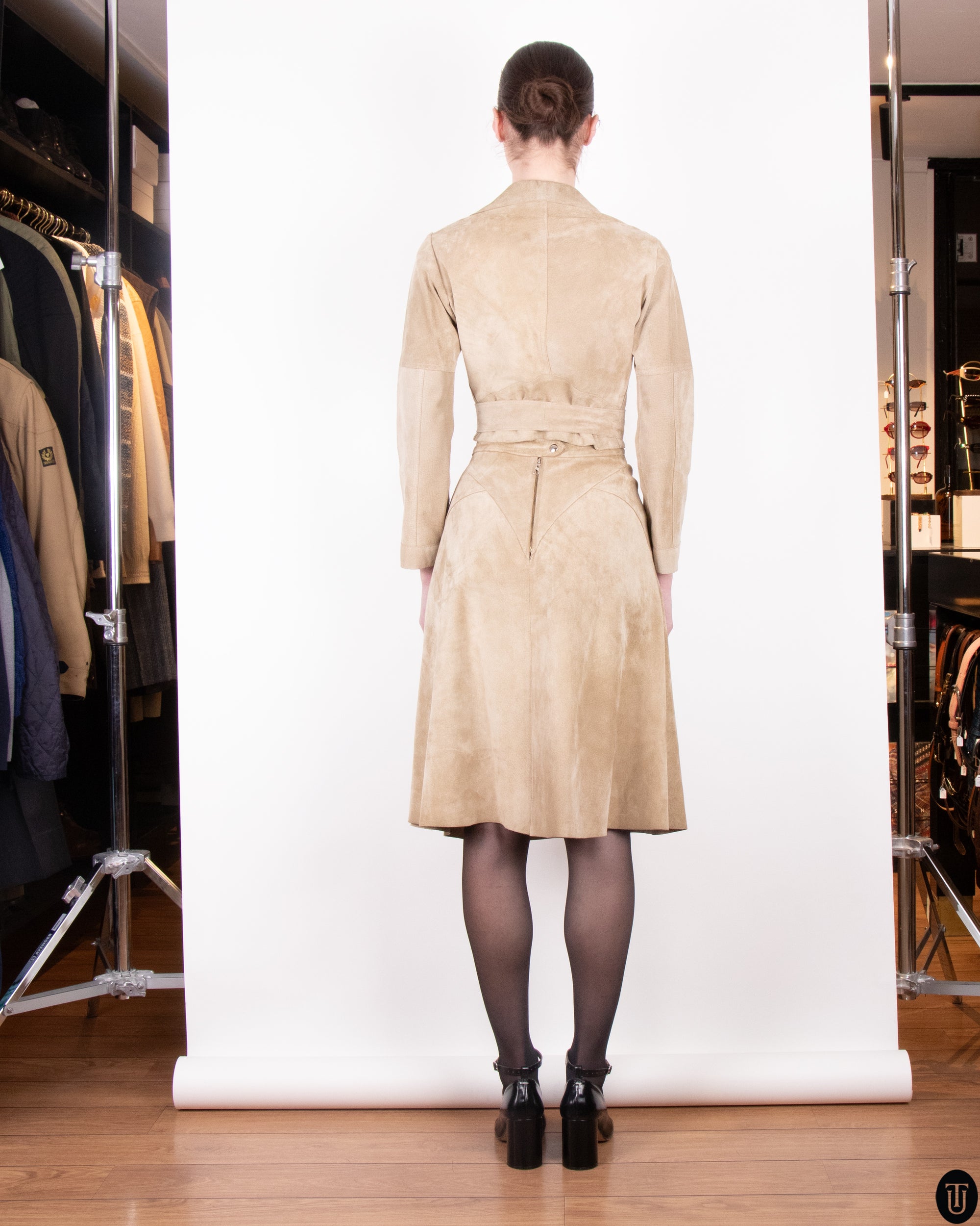 70's Suede Skirt Suit S