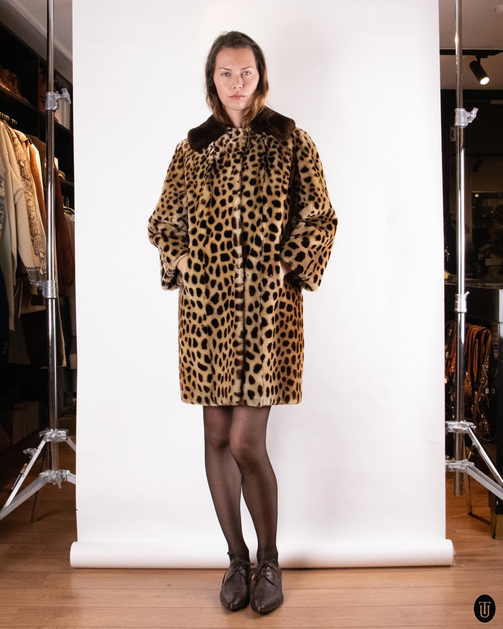 60's Printed Shearling Coat M