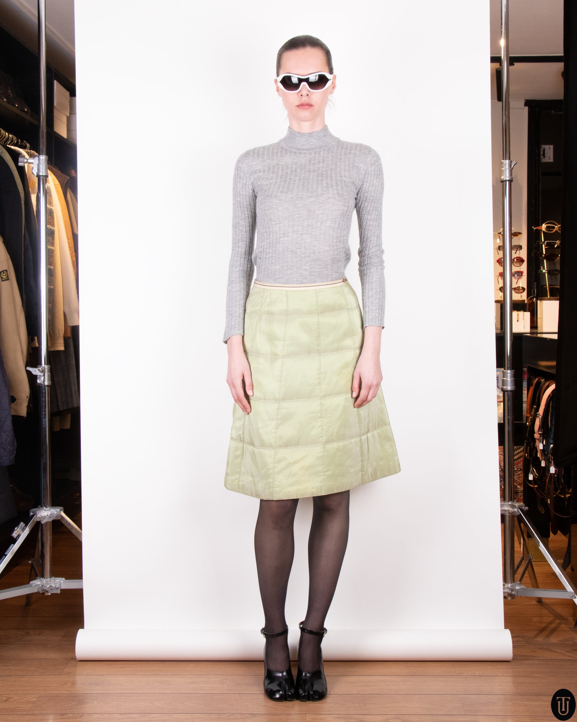 00s Chanel Quilted Irridescent Skirt S