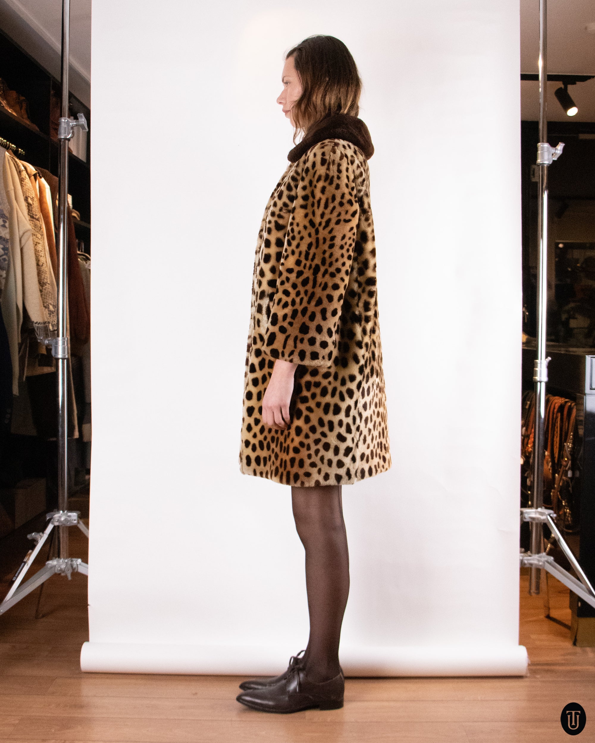 60's Printed Shearling Coat M
