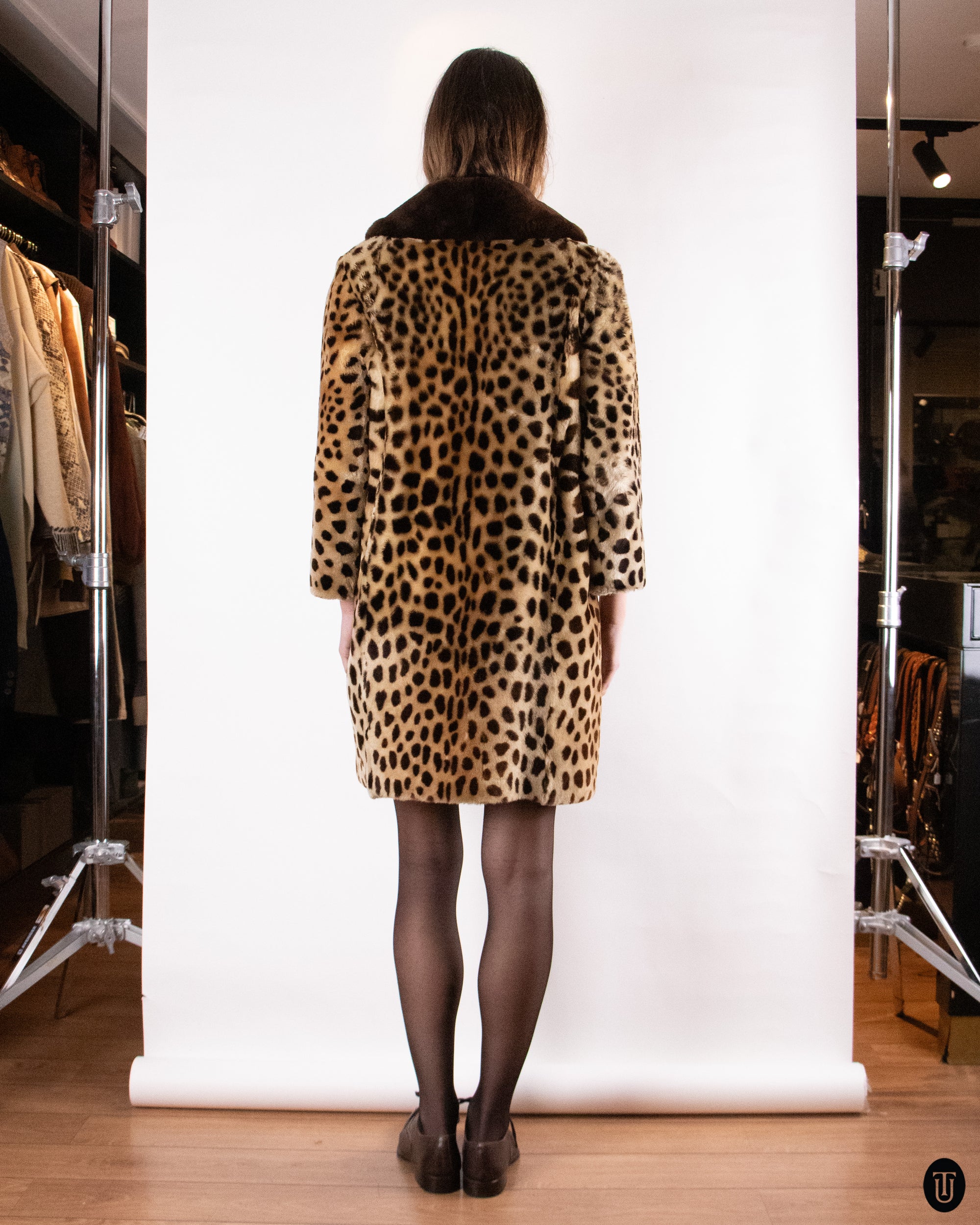 60's Printed Shearling Coat M