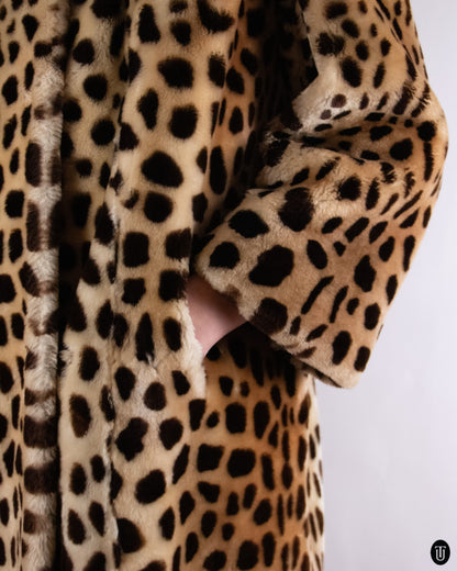 60's Leopard Printed Shearling Coat M