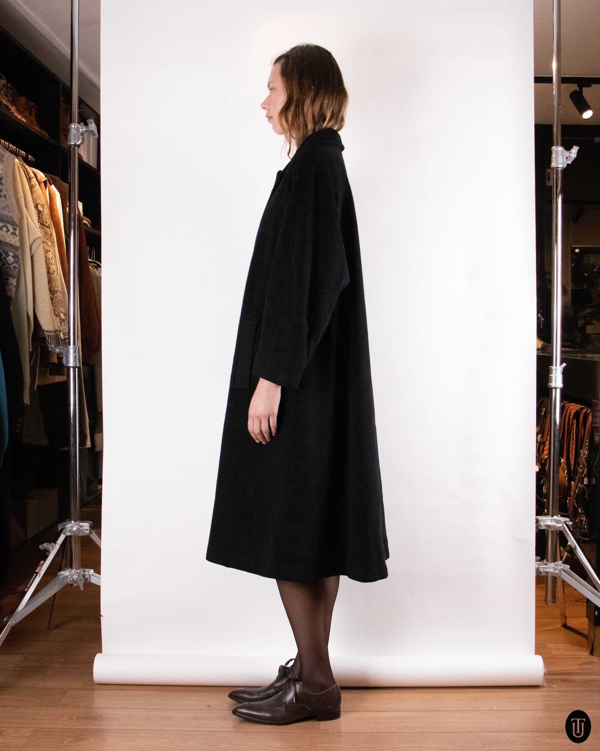 80's Christian Dior Black Wool and Cashmere Coat M