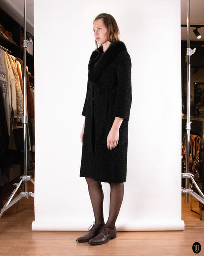 60's Christian Dior Black Broadtail and Mink Fur Coat M