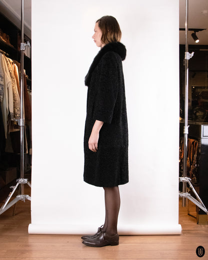 60's Christian Dior Black Broadtail and Mink Fur Coat M