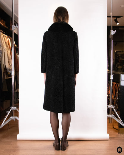60's Christian Dior Black Broadtail and Mink Fur Coat M
