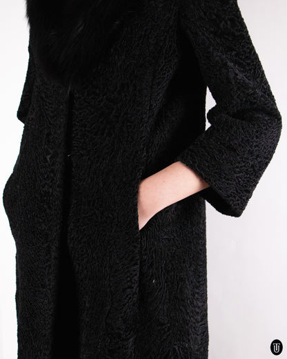 60's Christian Dior Black Broadtail and Mink Fur Coat M