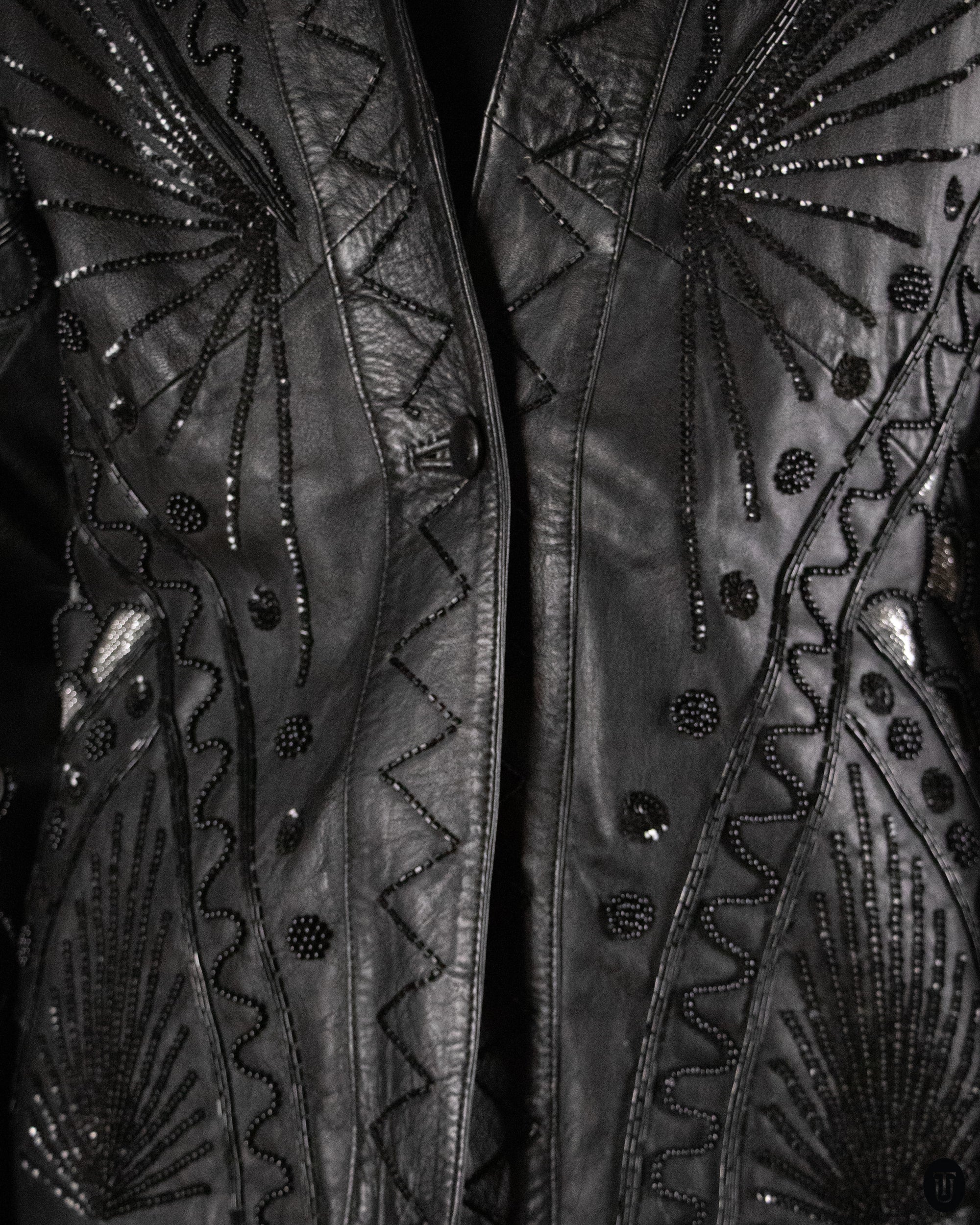 80's Embellished Black Leather Jacket M