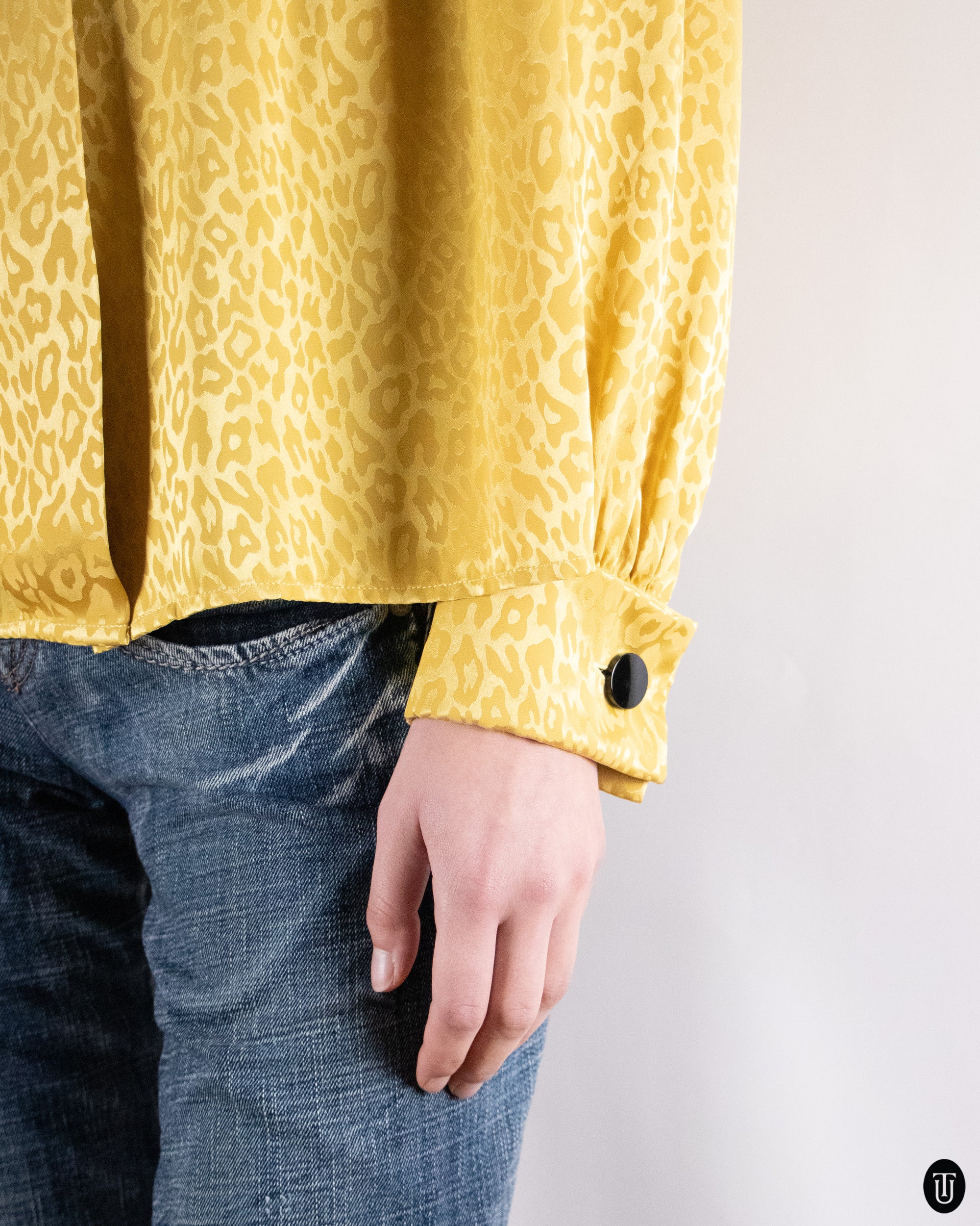 80's Yves Saint Laurent Gold Animal Jacquard Blouse M