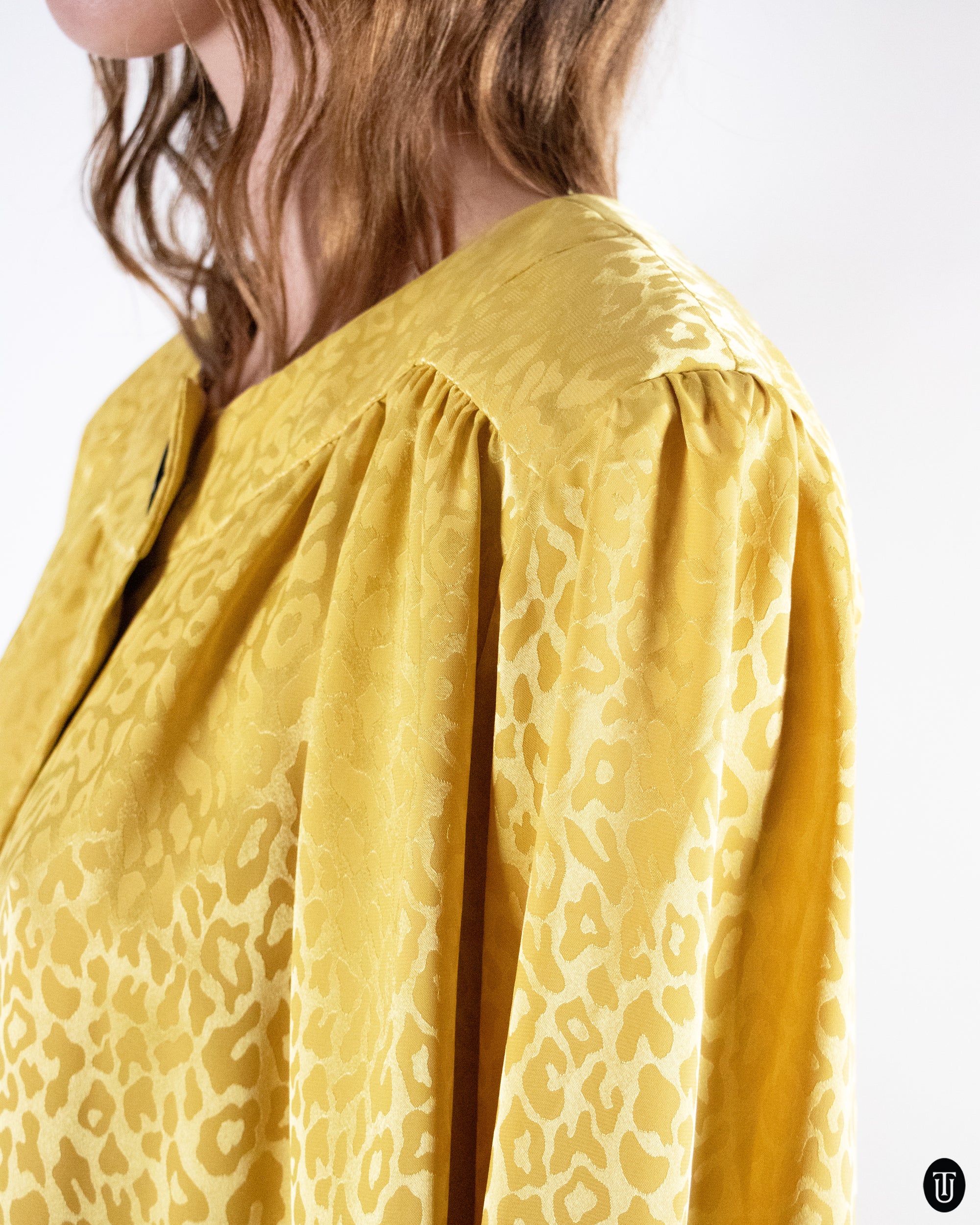 80's Yves Saint Laurent Gold Animal Jacquard Blouse M