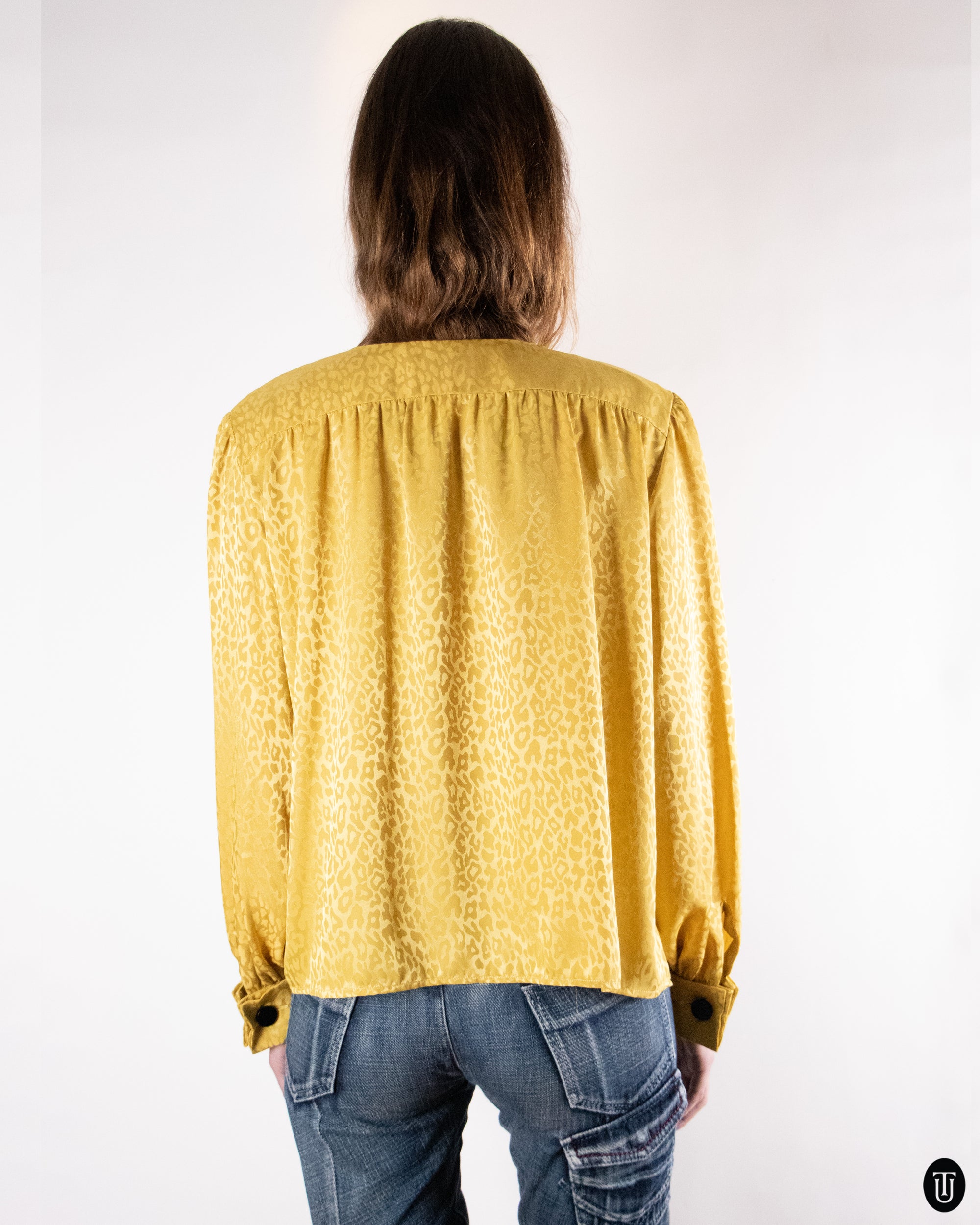 80's Yves Saint Laurent Gold Animal Jacquard Blouse M