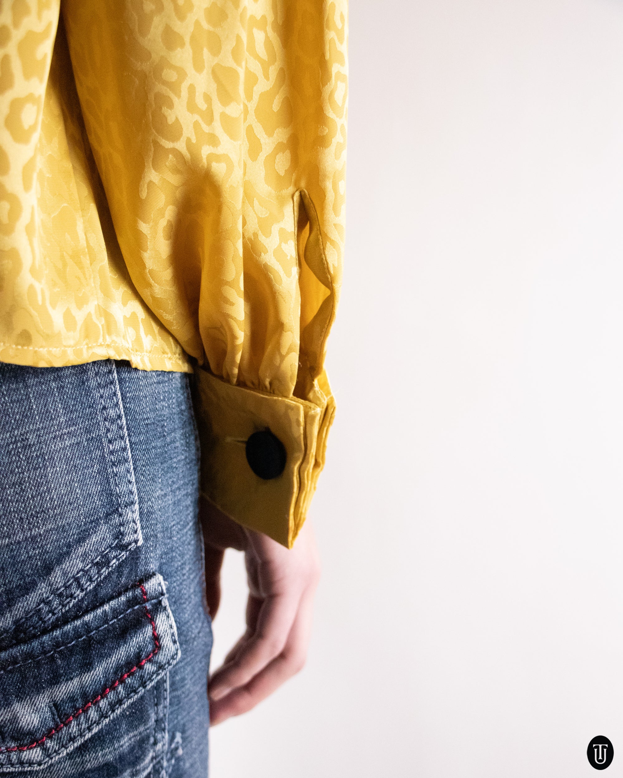 80's Yves Saint Laurent Gold Animal Jacquard Blouse M