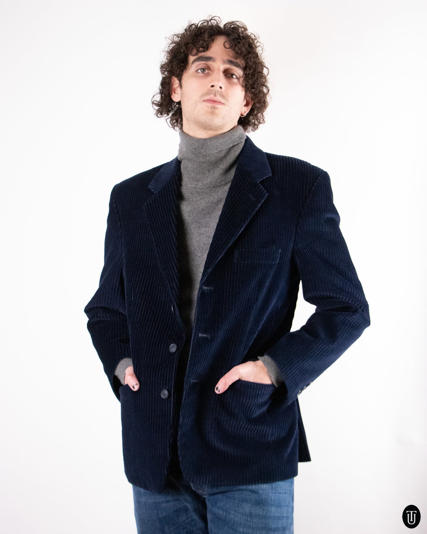 90's Navy Corduroy Blazer M