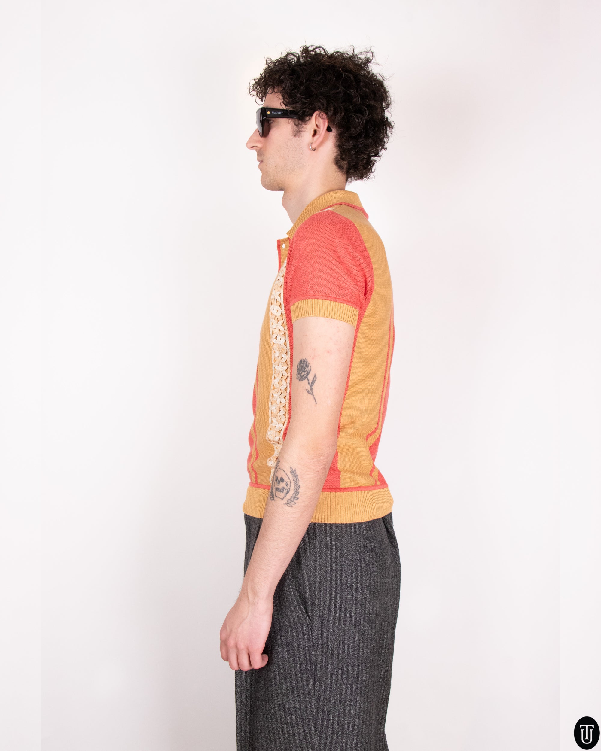 70s Knit Polo With Lace