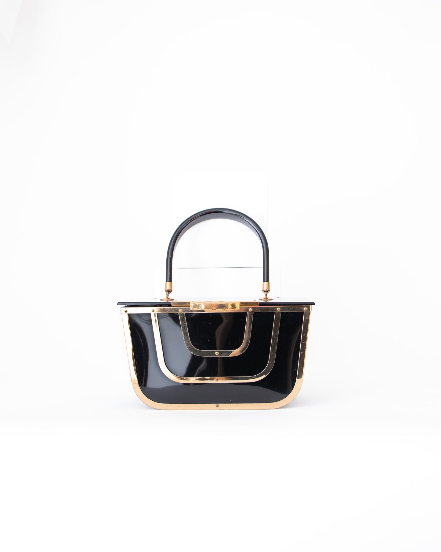 50's Black Lucite Bag with Brass Details