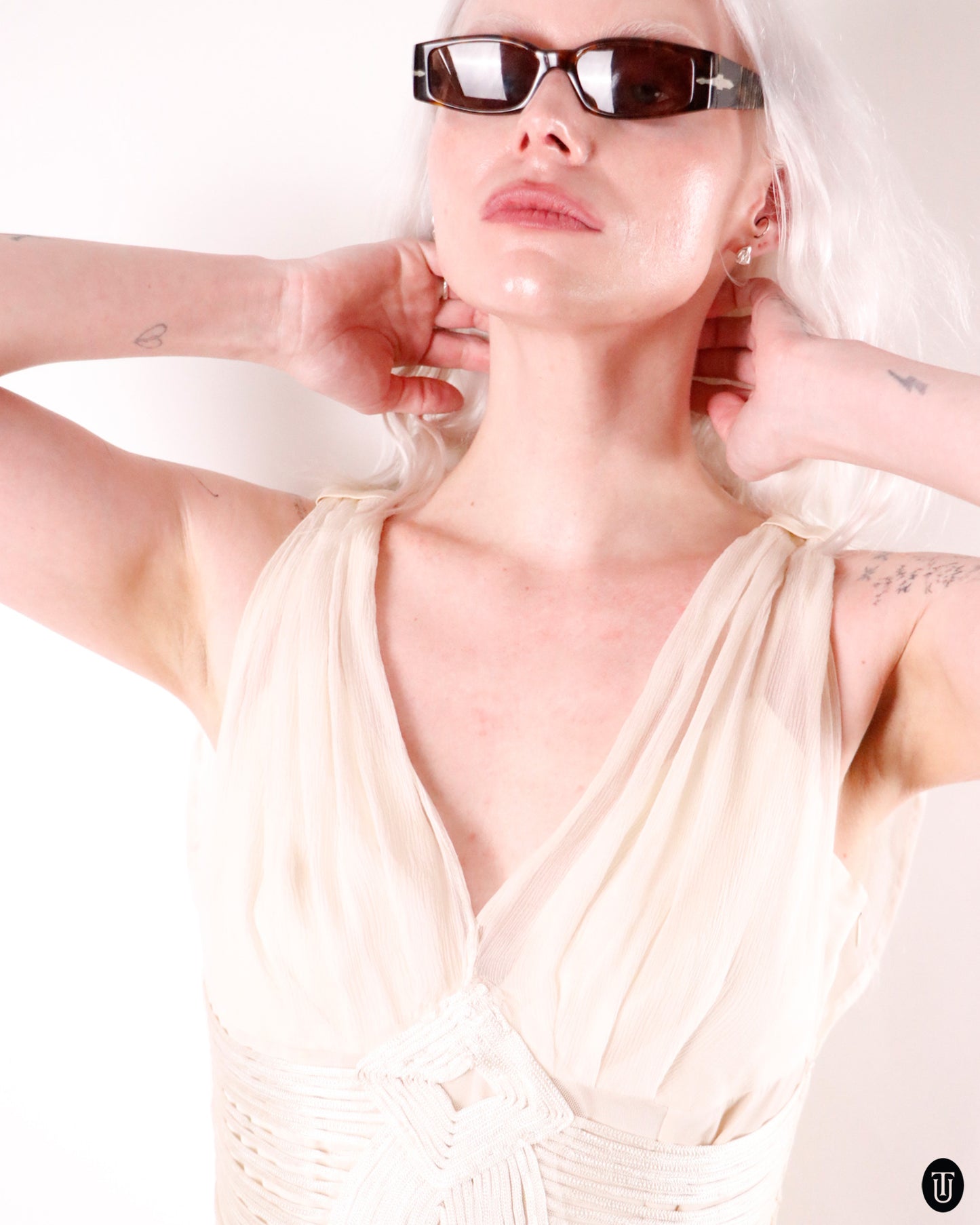 90's Gattinoni Cream Silk Mini Dress S
