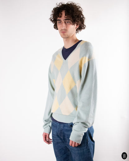 80's Pringle Classic Cashmere Diamond Print Sweater L